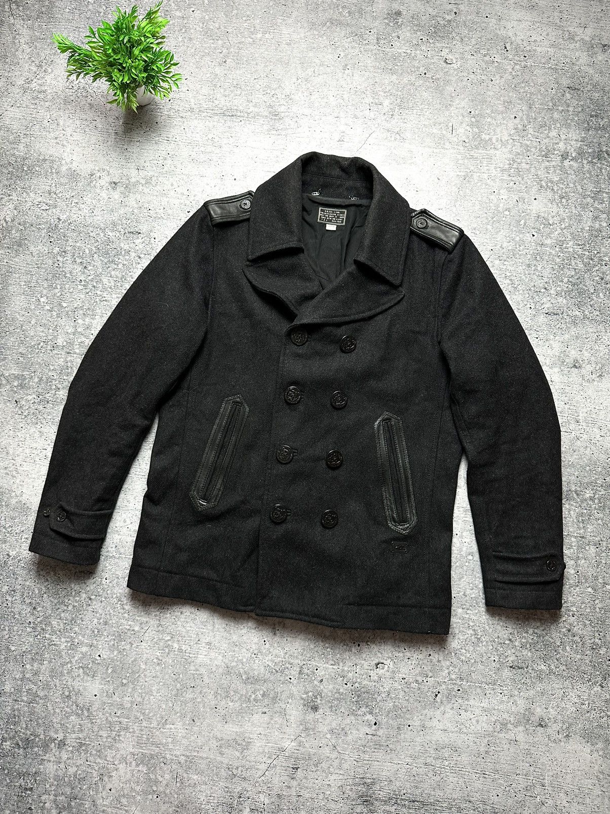 Diesel Vintage Diesel Wool Double Breasted Leather Insert Pea Coat Size US XL / EU 56 / 4 - 2 Thumbnail