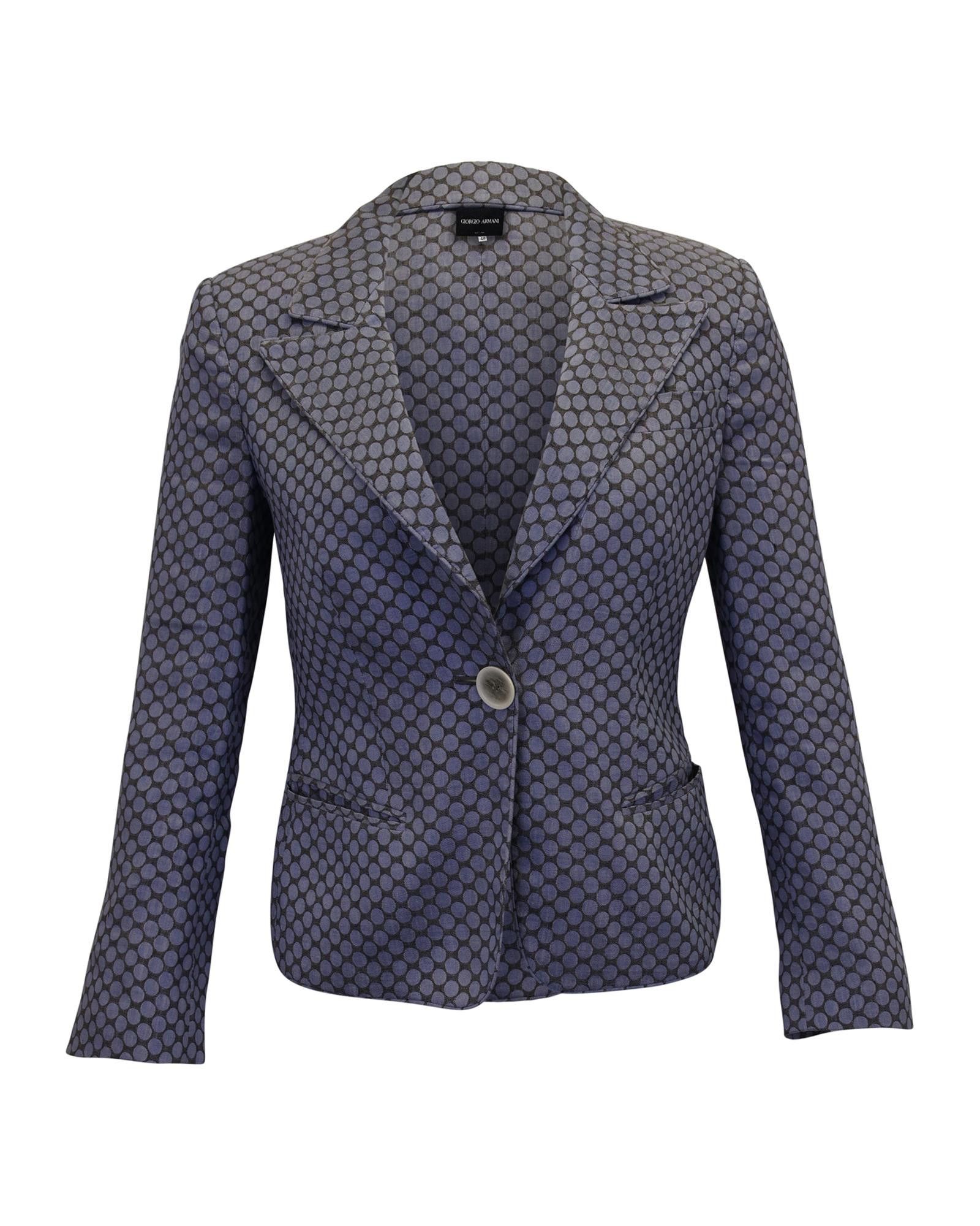 image of Blue Linen Printed Blazer By Giorgio Armani in Blue Print, Women's (Size Small)