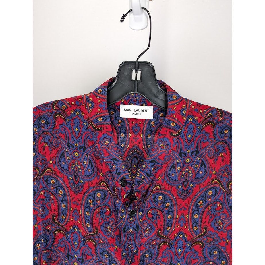 Saint Laurent Paris o1rshd1 Chemise Sans Manches Silk Sleeveless Shirt in Blue Size US L / EU 52-54 / 3 - 4 Thumbnail