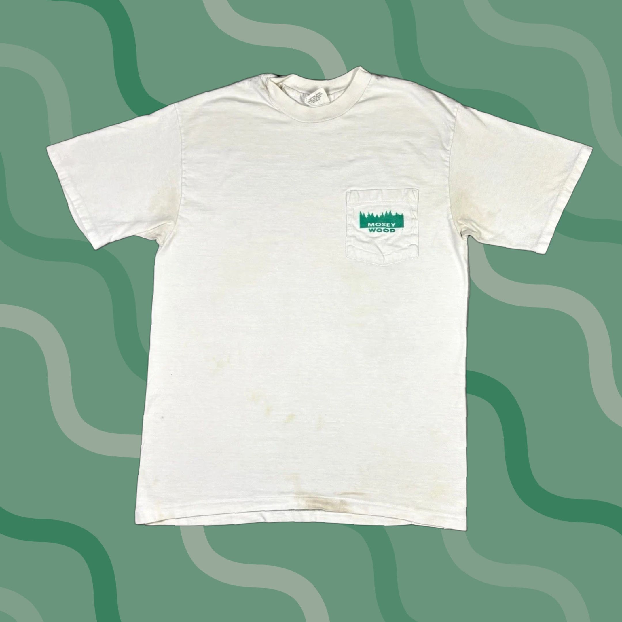 Vintage VINTAGE Mosey Wood T-Shirt Adult Large White 90s Short Sleeve Crew Neck Preshrunk Cotton Regular Size US L / EU 52-54 / 3 - 1 Thumbnail