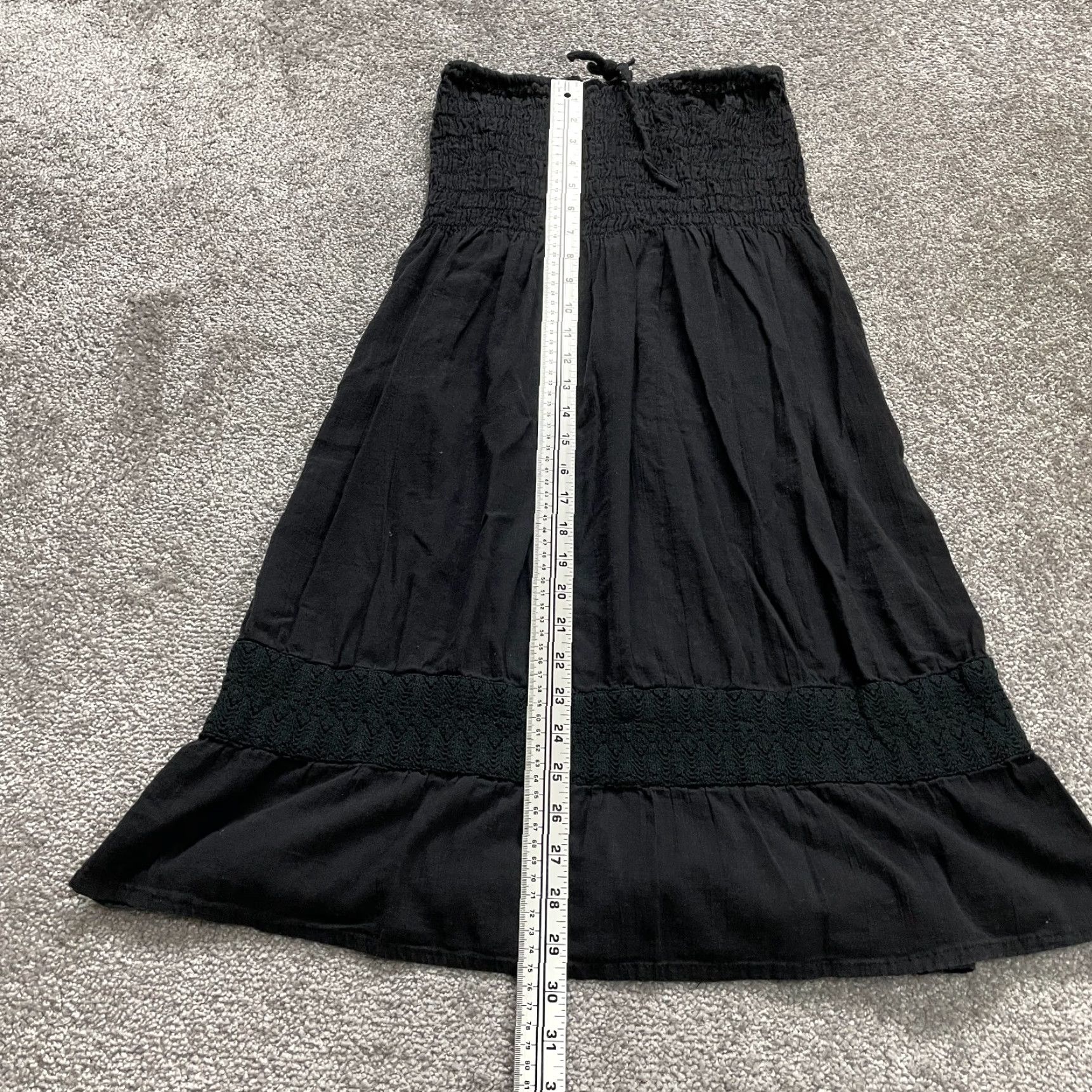 Vintage VINTAGE Women's Dress Midi Solid Black Linen A-Line Smocked Strapless Casual Spring Summer Fall 2020s Girls Size M / US 6-8 / IT 42-44 - 5 Thumbnail