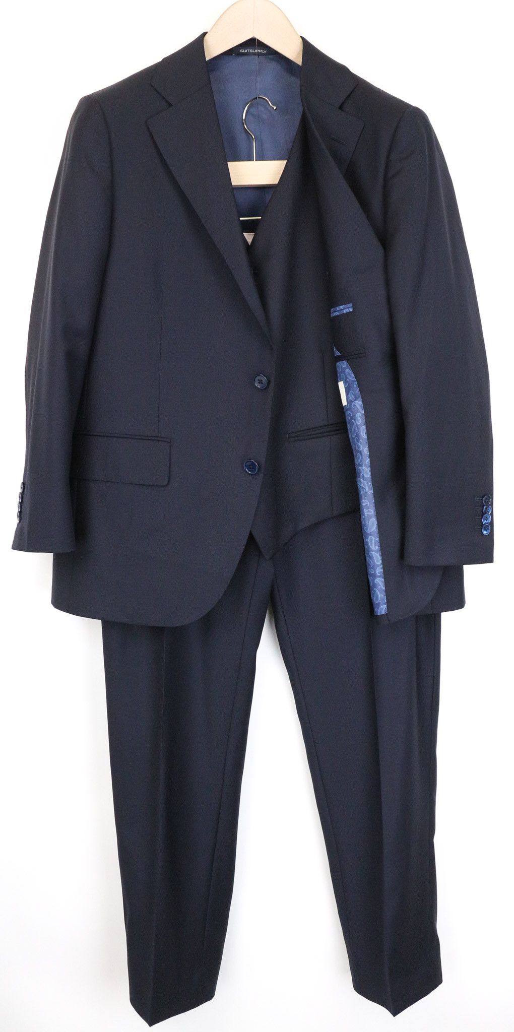 Suitsupply LA SPALLA UK40S Navy Blue Wool 3 Piece Suit 75515 Size 40S - 1 Thumbnail