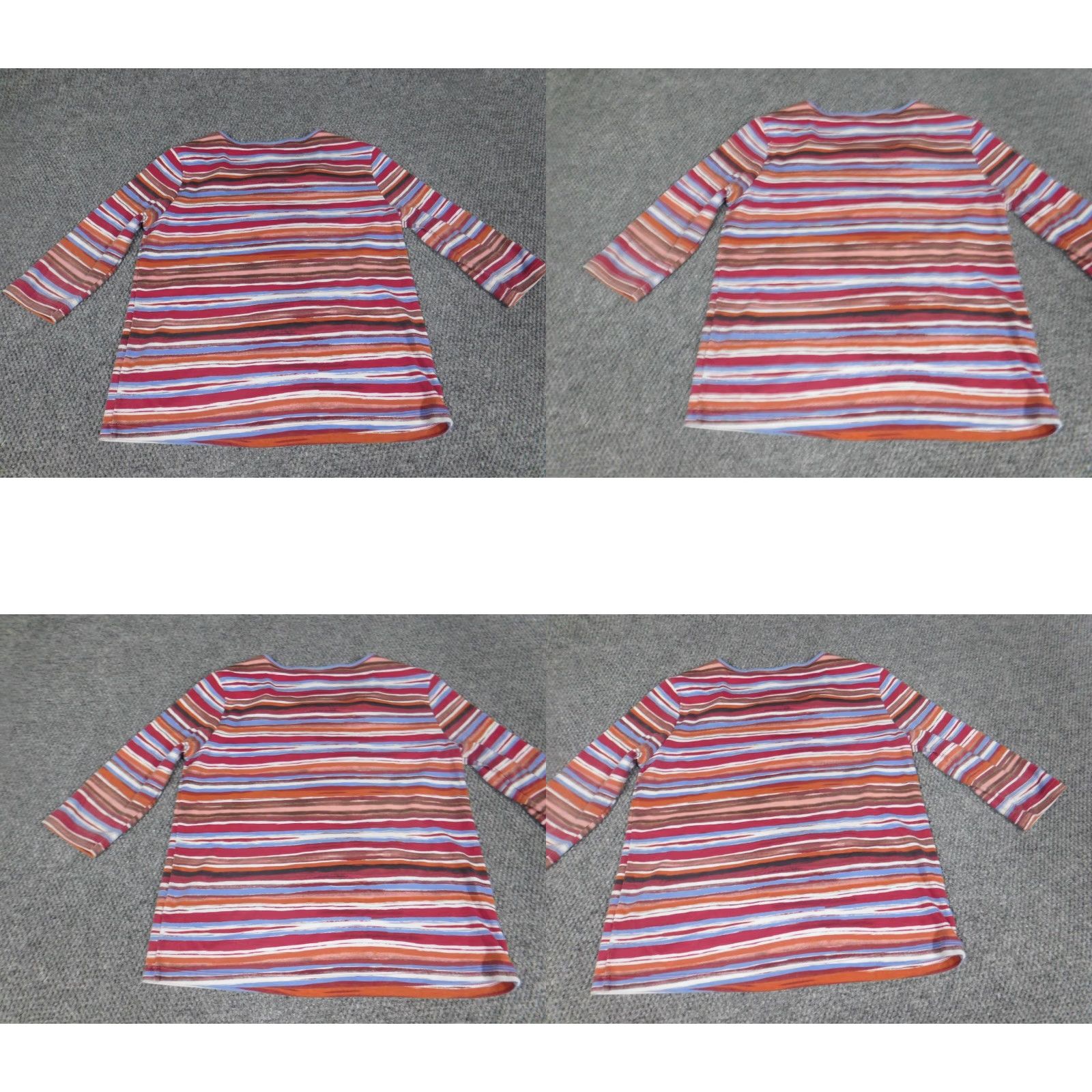 Vintage Rebecca Malone Womens Blouse PM Petites Red Striped Stretch Crew Neck Long Sleeve Casual Pullover Cotton Polyester Rayon Ruffle Classic Basic Size M / US 6-8 / IT 42-44 - 8 Thumbnail