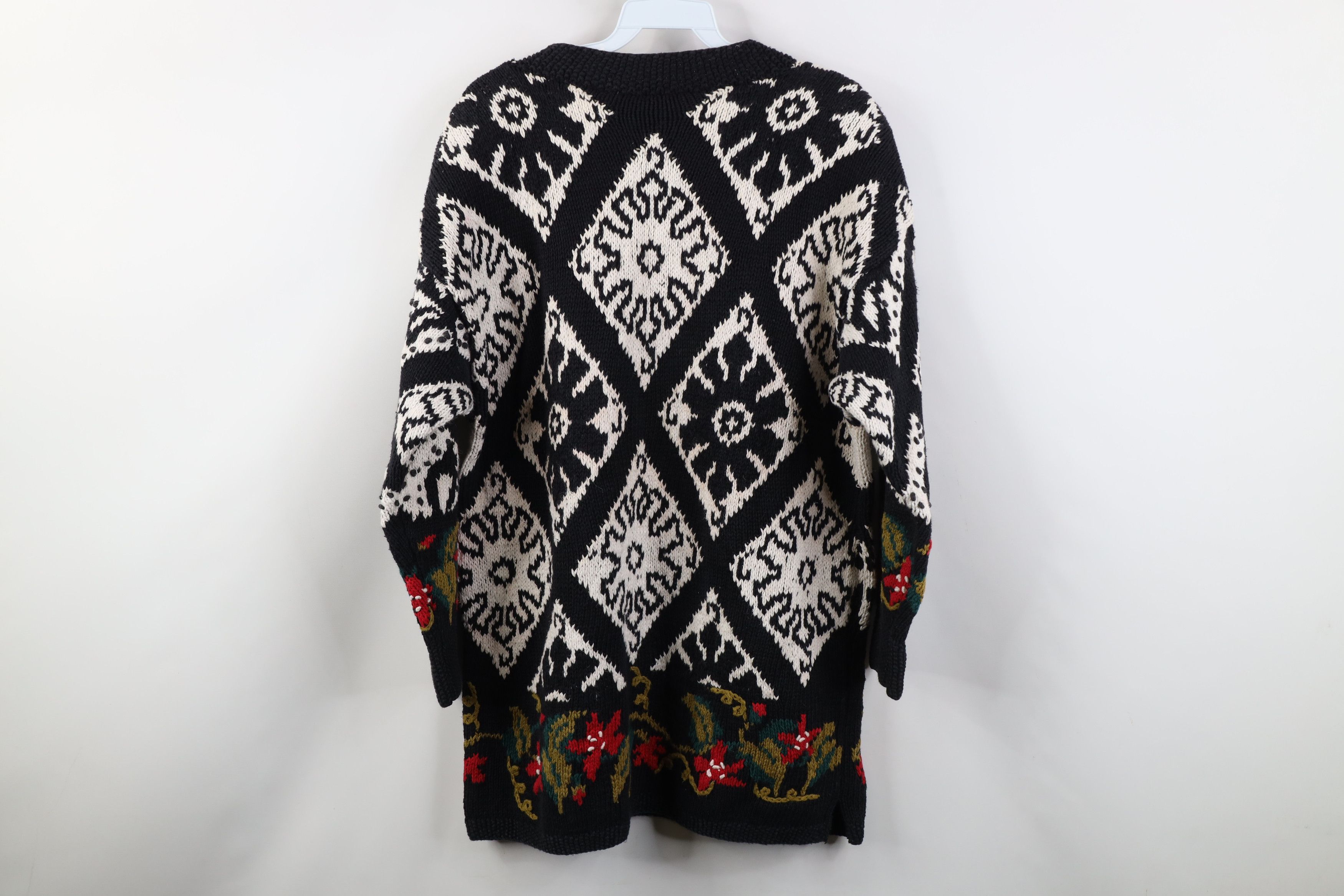 Express Vintage 90s Express Hand Knit Flower Tunic Sweater Size L / US 10 / IT 46 - 9 Thumbnail