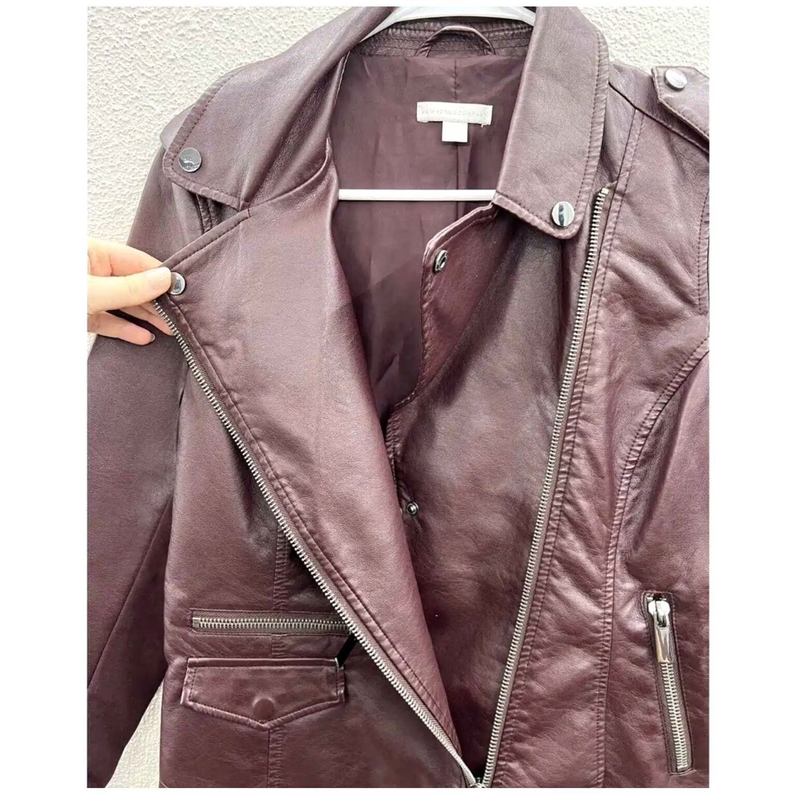 Vintage Womens New York & Company Jacket Small Purple Faux Leather Asymmetrical Zip Up Jacket Size S / US 4 / IT 40 - 5 Thumbnail