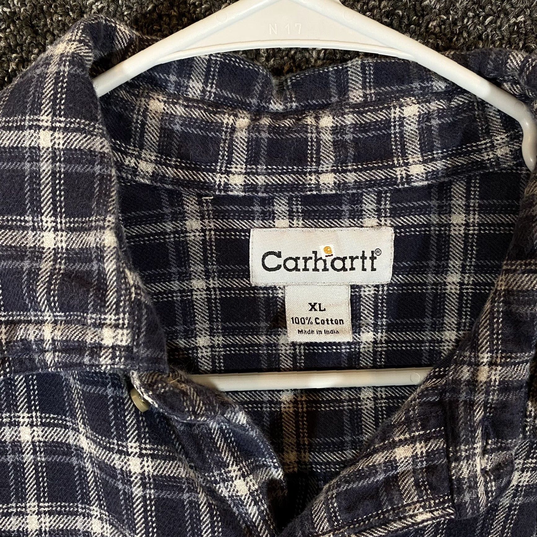 Carhartt VINTAGE? No, not vintage. Carhartt Shirt Mens XL Blue White Plaid Button-Down Long Sleeve Work Casual Size US XL / EU 56 / 4 - 3 Thumbnail