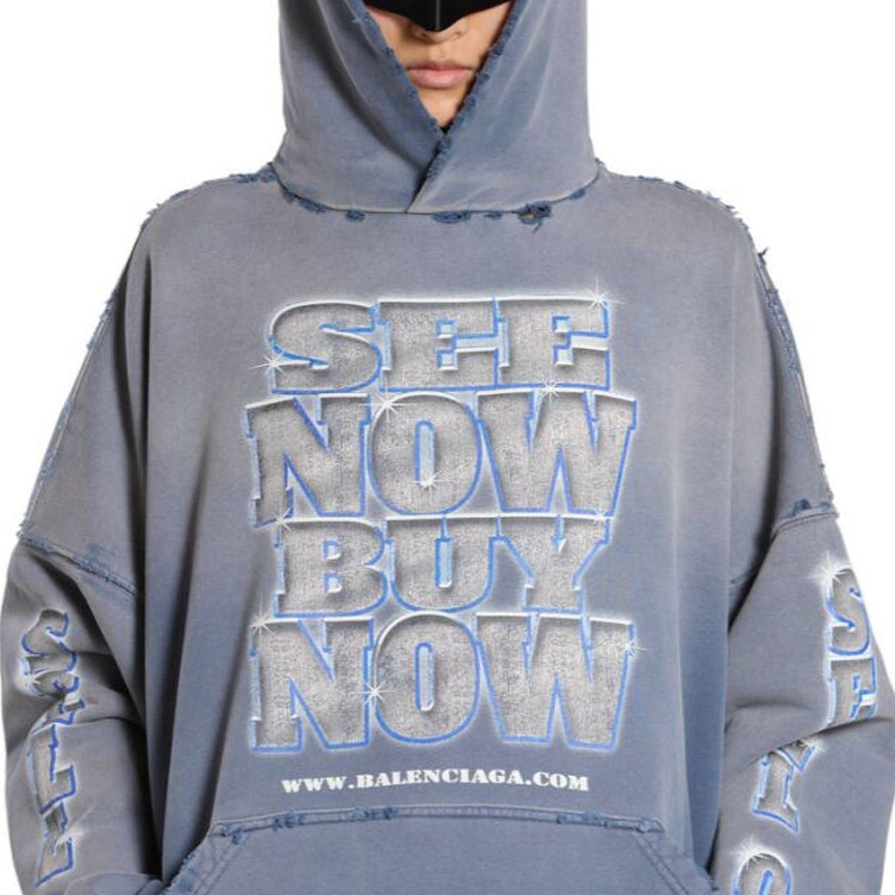 Balenciaga o1srvl11e0825 Dup / SNBN Hoodie Large Fit in Blue Size S / US 4 / IT 40 - 6 Thumbnail