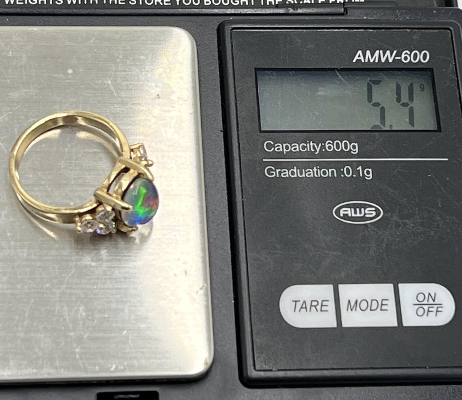 Other Black Opal Cabuchon & Cubic Zirconia 14K Gold Ring Size 6.75 Size ONE SIZE - 8 Thumbnail