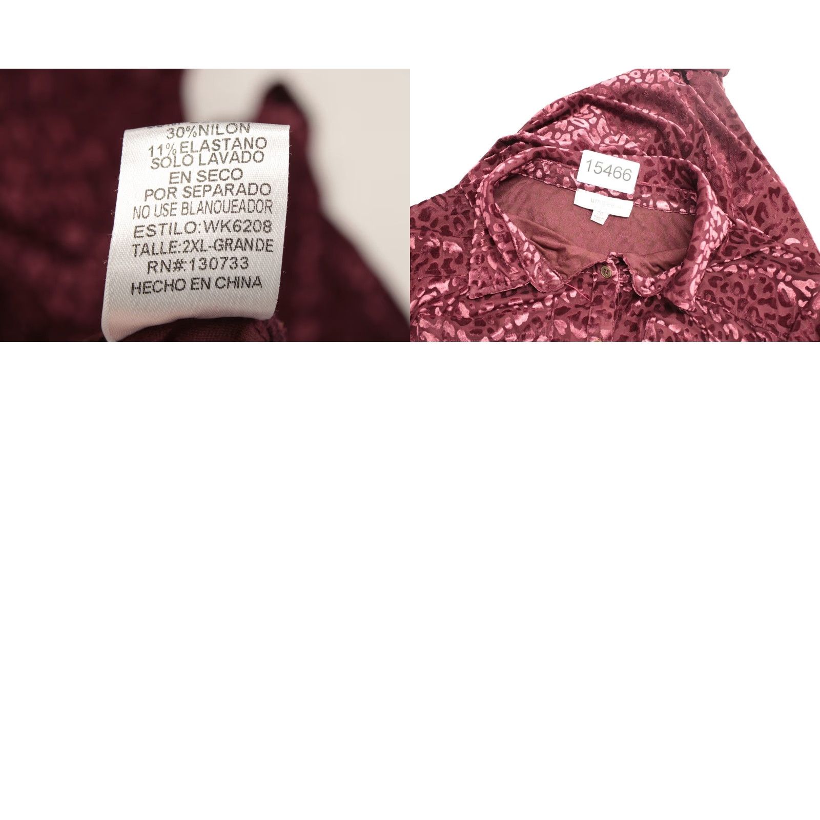 Velvet Umgee Velvet Burnout Top Leopard Print 2XL Button Up Long Sleeve Wine Mob Wife Size XXL / US 16-18 / IT 52-54 - 8 Thumbnail