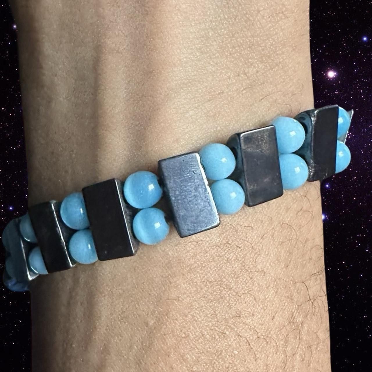 Jewelry Vintage Blue & Silver Beaded Bracelet Size ONE SIZE - 2 Thumbnail