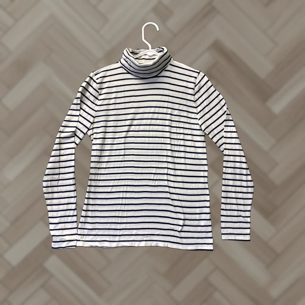 Vintage VINTAGE J Crew Women's Shirt Long Sleeve Turtleneck Knit Cotton Size M Beige Black Stripes Size M / US 6-8 / IT 42-44 - 1 Thumbnail