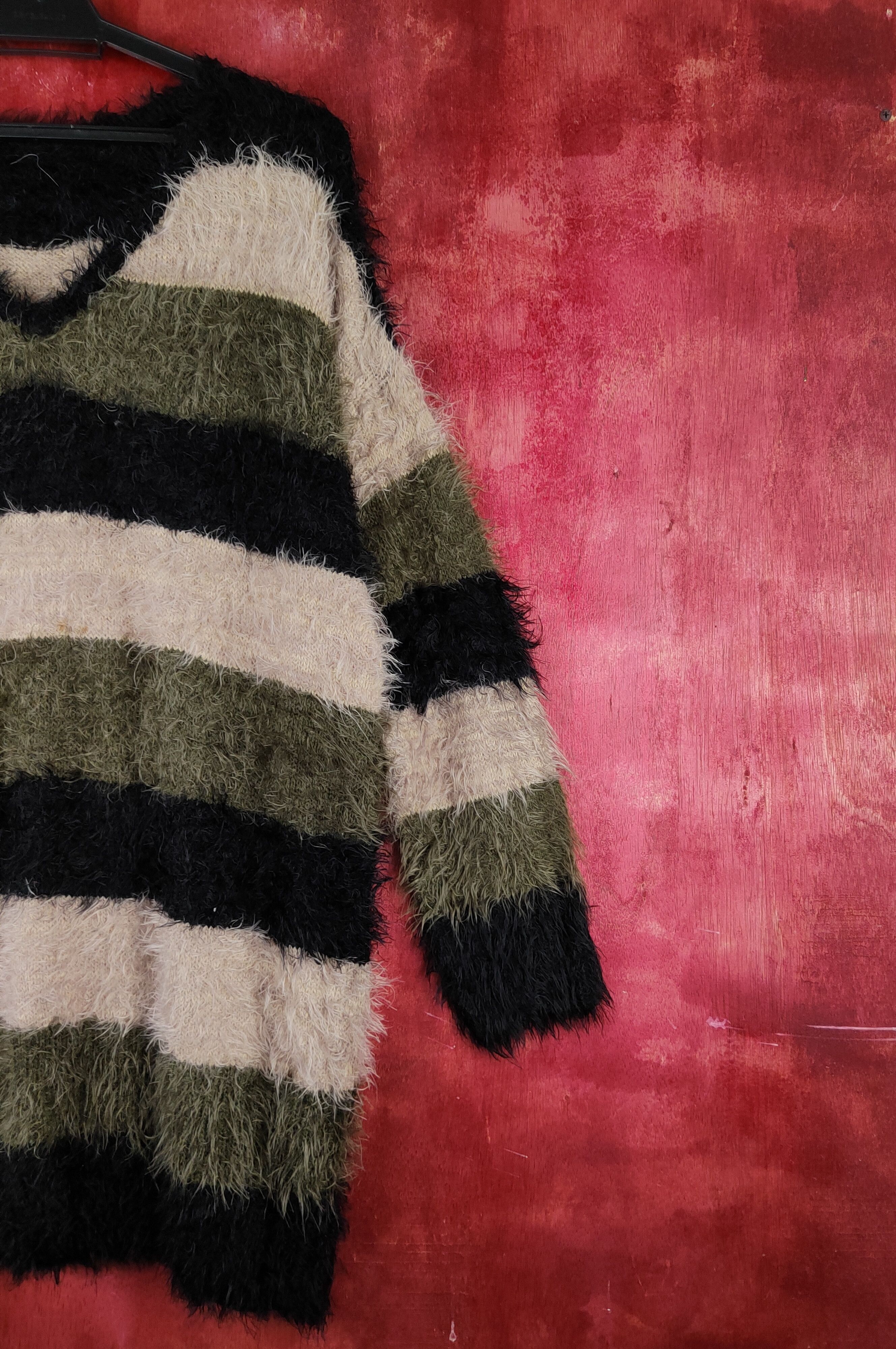 Homespun Knitwear Q.F.M Black Olive Shag Shaggy Fur Mohair Knitwear #S1975 Size XL / US 12-14 / IT 48-50 - 5 Thumbnail