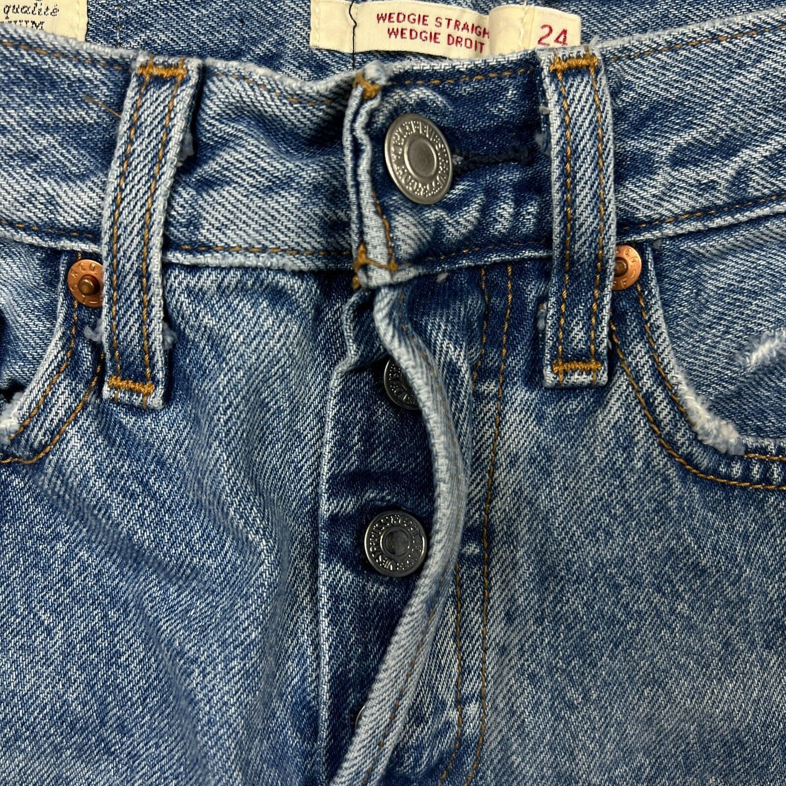 Levi's × Vintage Levi’s Wedgie Straight Jeans 24x25 Light Wash Distress Denim Size 24" / US 00 / IT 34 - 3 Thumbnail
