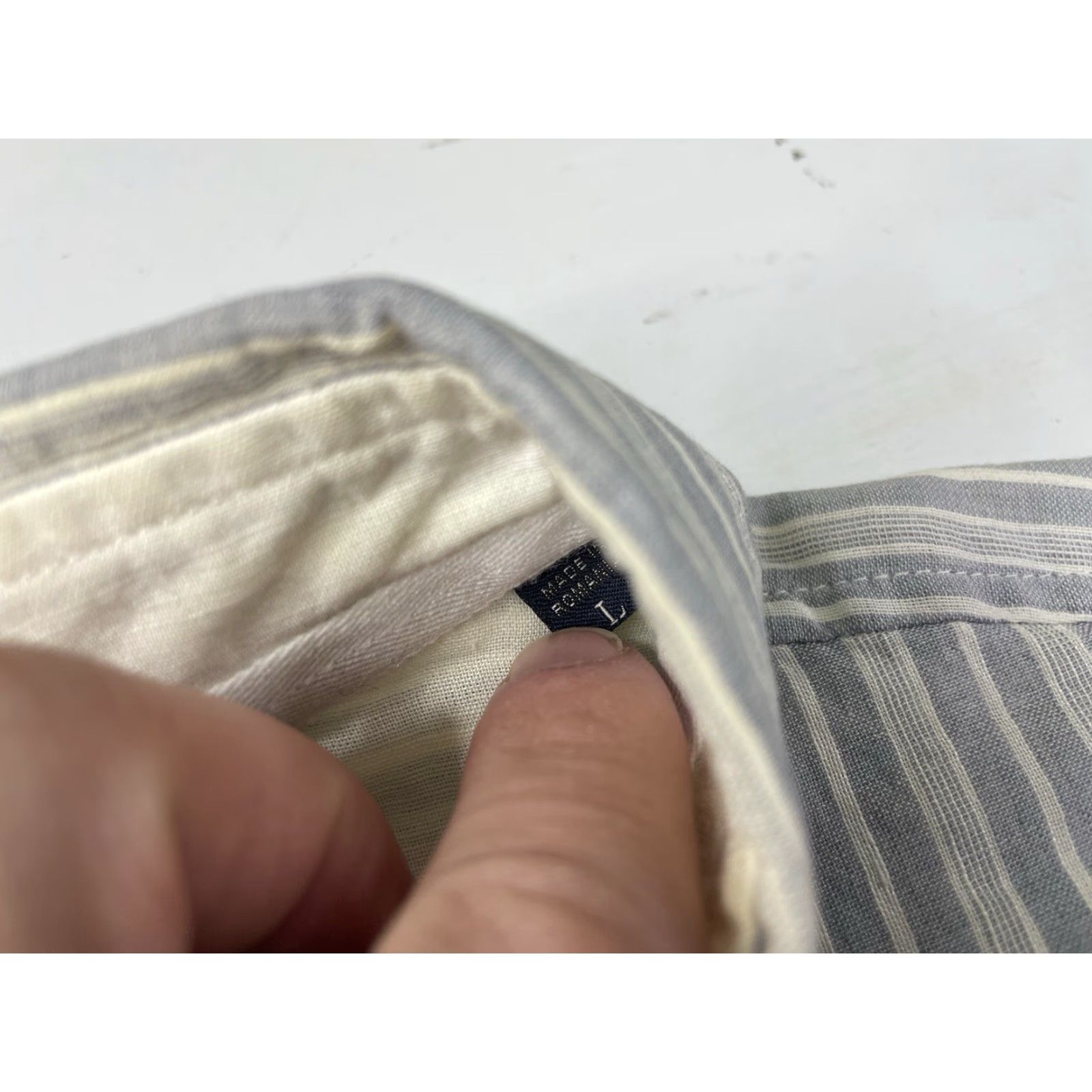 Ermenegildo Zegna VINTAGE Ermenegildo Zegna Mens Button-Down Long Sleeve Shirt Linen Cotton Blend Stripe Large Blue Size US L / EU 52-54 / 3 - 5 Thumbnail