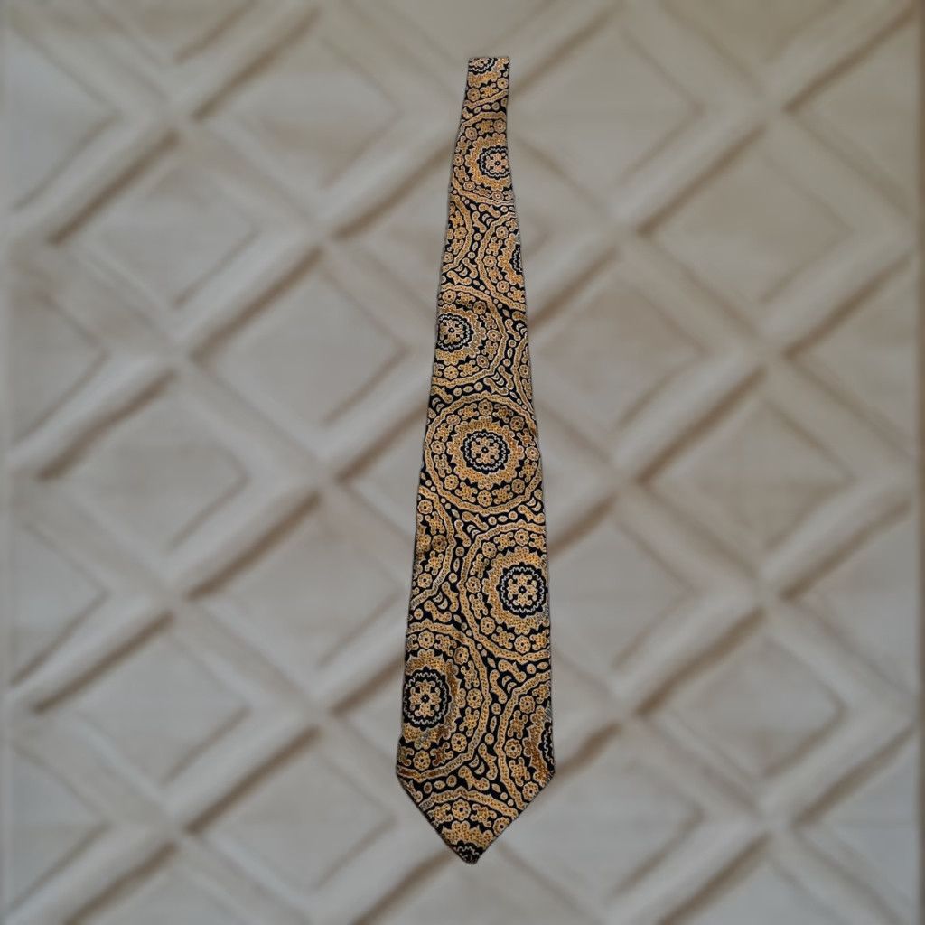 Vintage VINTAGE Leo Tie Mens OS Blue Gold Silk Classic Necktie Work Business Floral Short Size US 35 - 1 Thumbnail