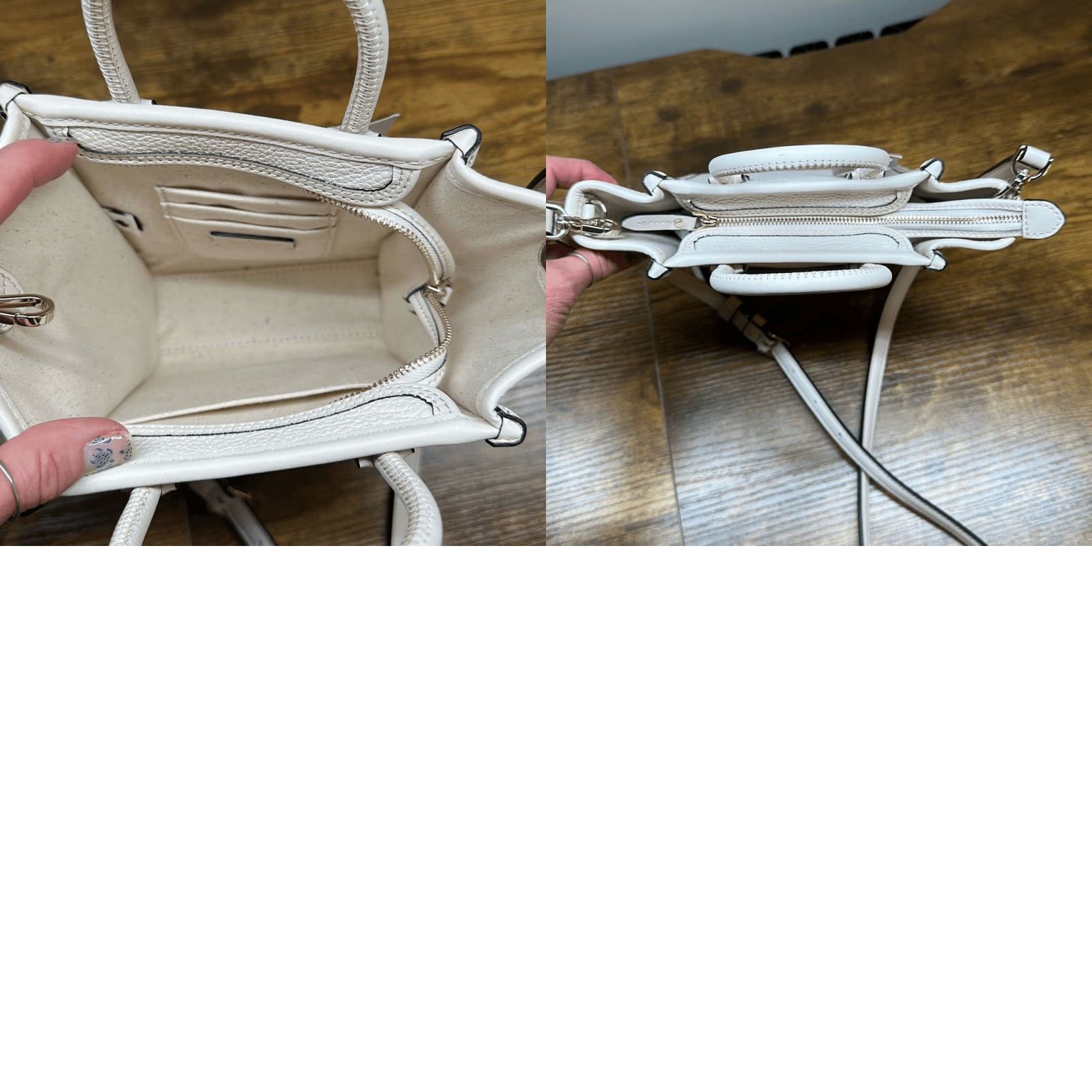 Vintage Kate Spade Mini Tote Bag Pebbled Leather Cream Beige Parchment Black Exterior Cream Handbag NEW with tags Crossbody Women Medium Purse MSRP 299 Size ONE SIZE - 9 Thumbnail