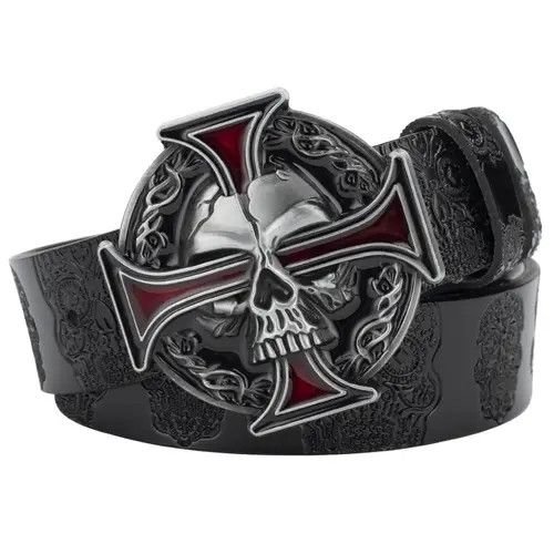 Designer Skull Leather Belt Embossed Pattern Cowskin Size ONE SIZE - 1 Thumbnail