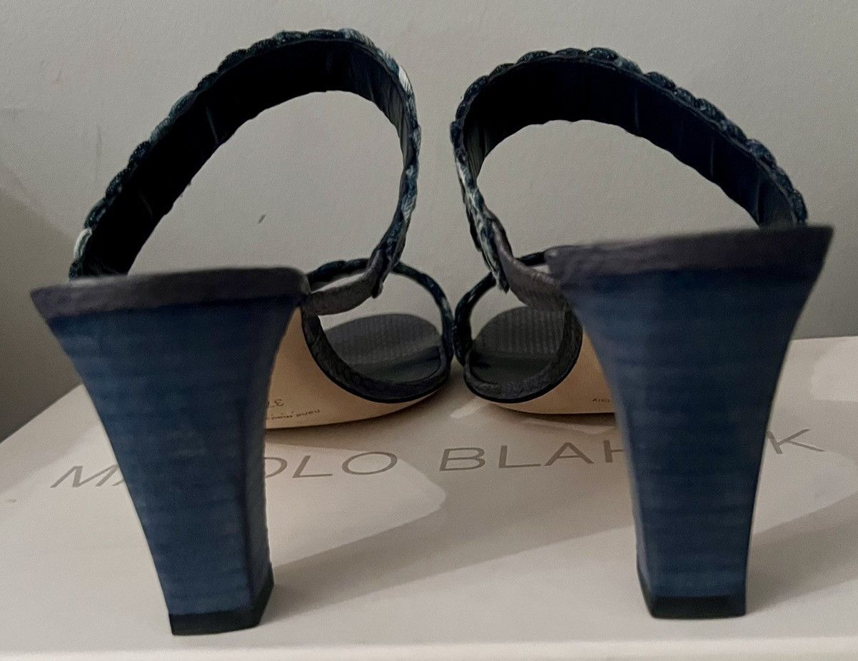 Manolo Blahnik Authentic Manolo Blahnik Geras denim jeans sandals Italy Size US 7.5 / IT 37.5 - 5 Thumbnail