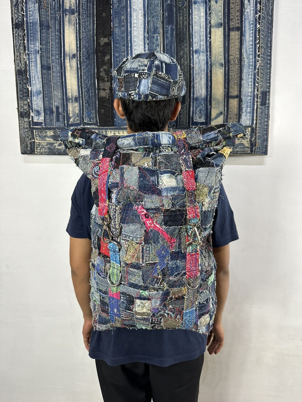 Art Comes First Custom Made Paisley denim Patchwork Roll top Backpack Size ONE SIZE - 6 Thumbnail