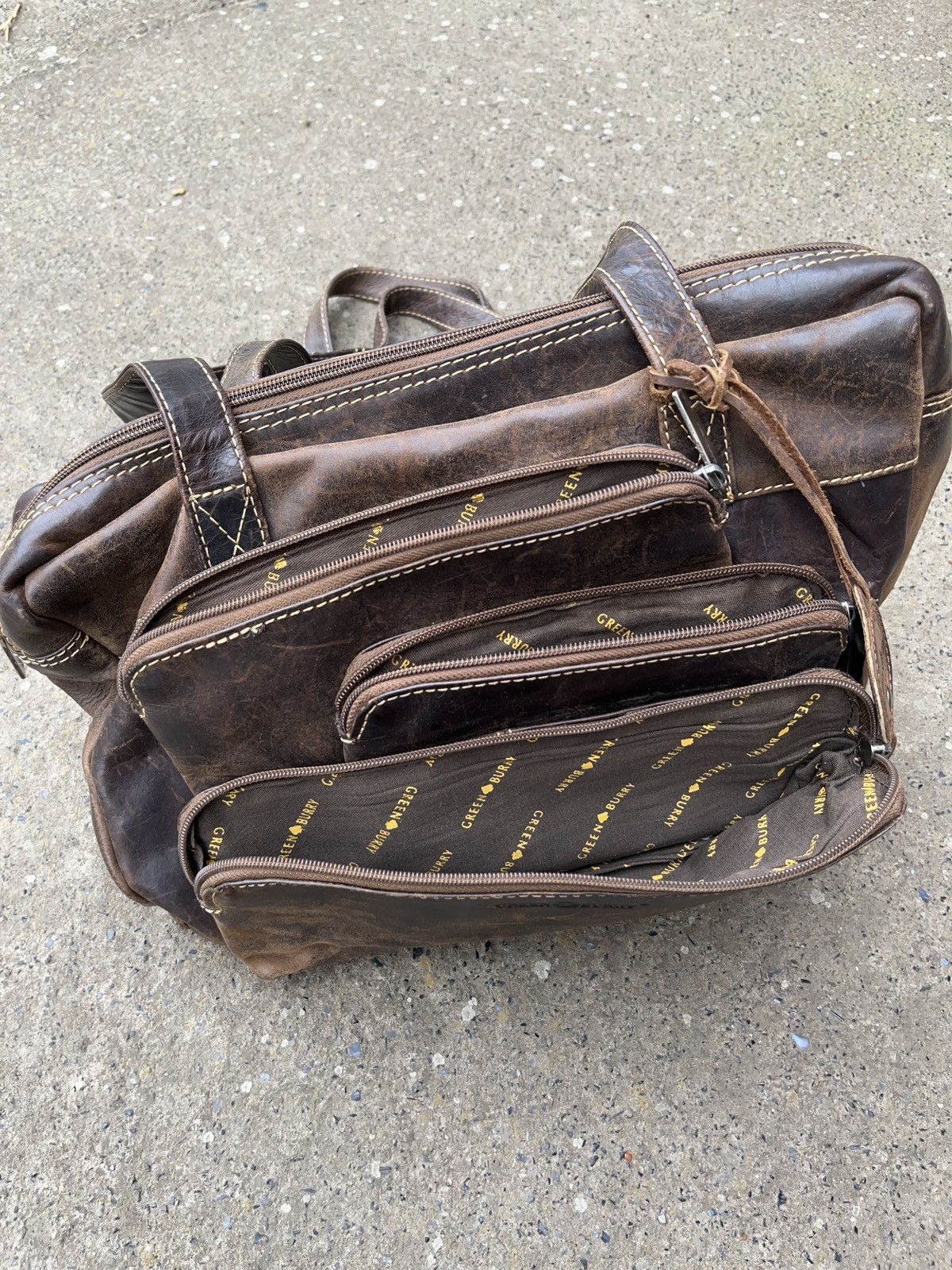 Genuine Leather × Vintage Vintage Green Burry Asymmetrical Faded Leather Pocket Bag Size ONE SIZE - 18 Thumbnail