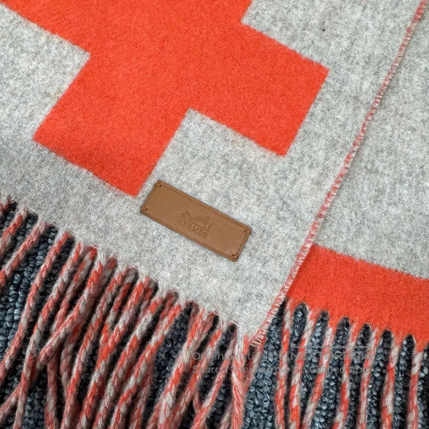 Hermes Hermes Orange pattern cashmere scarf| Size ONE SIZE - 3 Thumbnail
