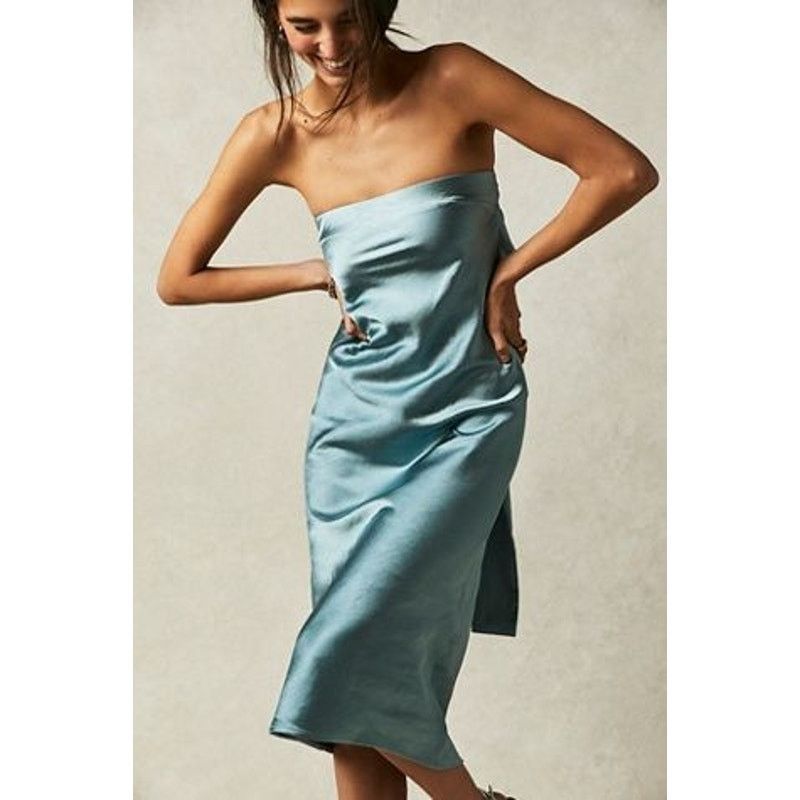 New FREE PEOPLE Third Form Satin Tie Back Strapless Dress