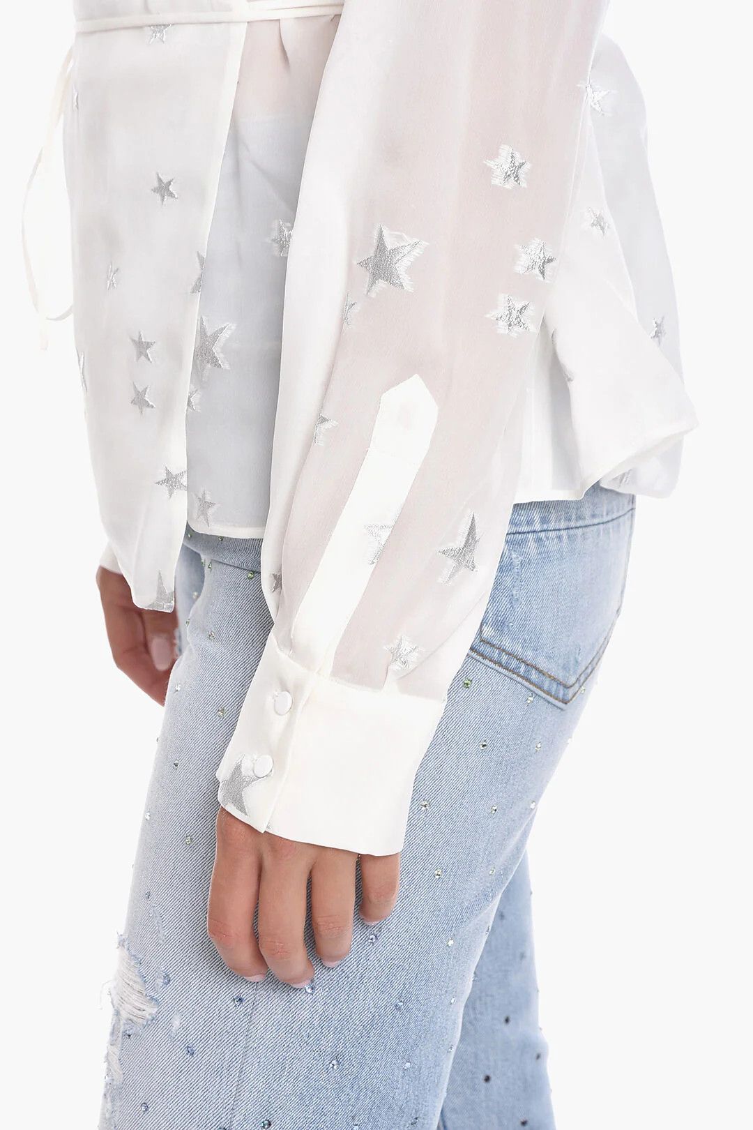 Amiri og1mm0426 Silk-Blend Wrap Shirt in White Size XS / US 0-2 / IT 36-38 - 3 Thumbnail