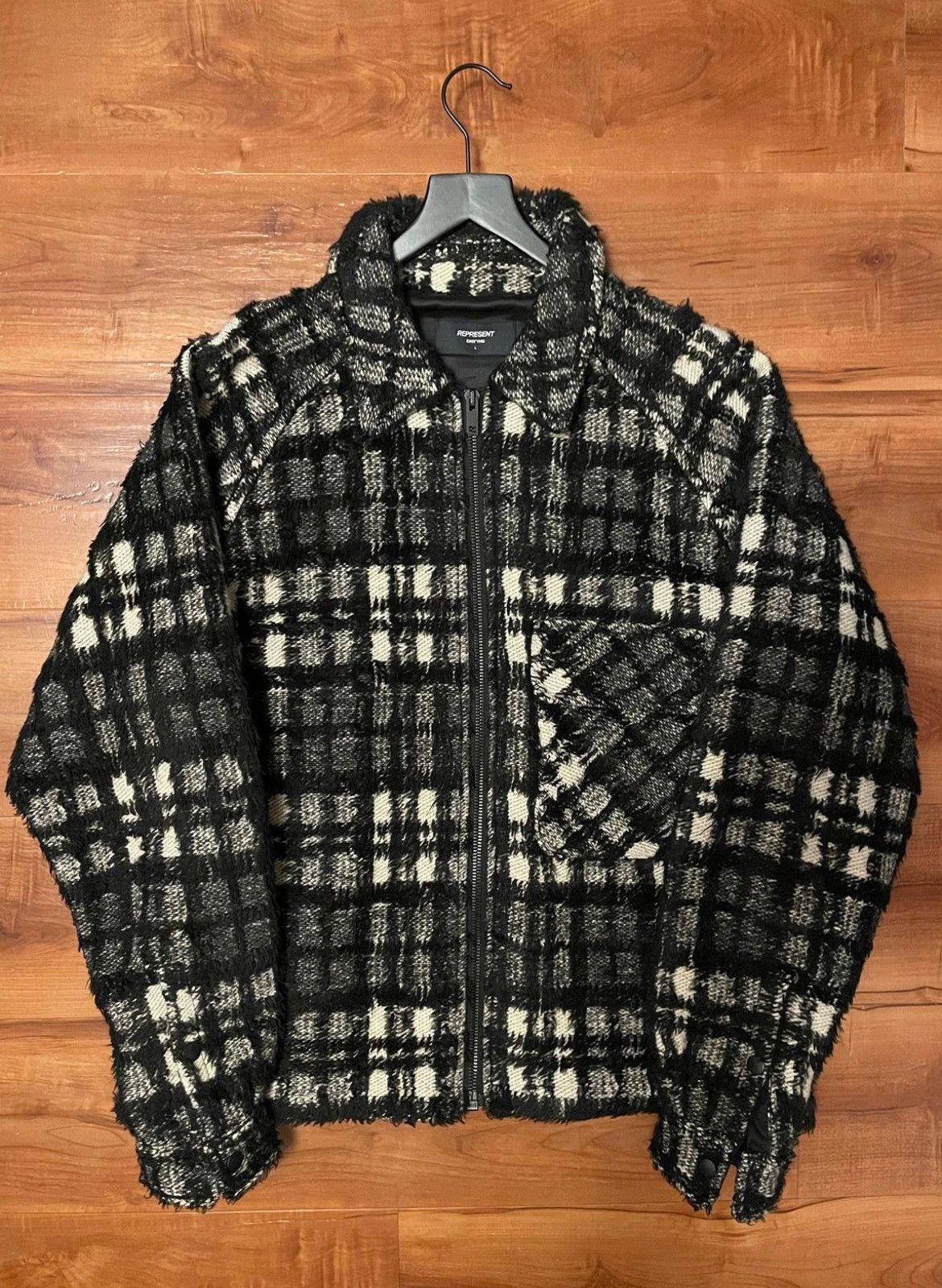 image of Represent Clo Flannel Mohair Overshirt Jacket Represent in Black/White, Men's (Size Large)