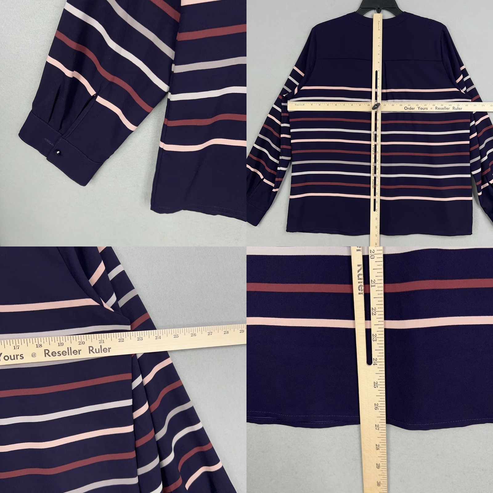 Vintage 41 Hawthorn Womens Large Purple Stripe Blouse Size L / US 10 / IT 46 - 8 Thumbnail