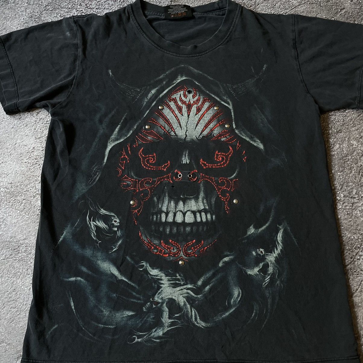 Vintage Vintage 90s Skeleton Horror Graphic Tee Punk Dark Y2K Slim S Size US S / EU 44-46 / 1 - 3 Thumbnail