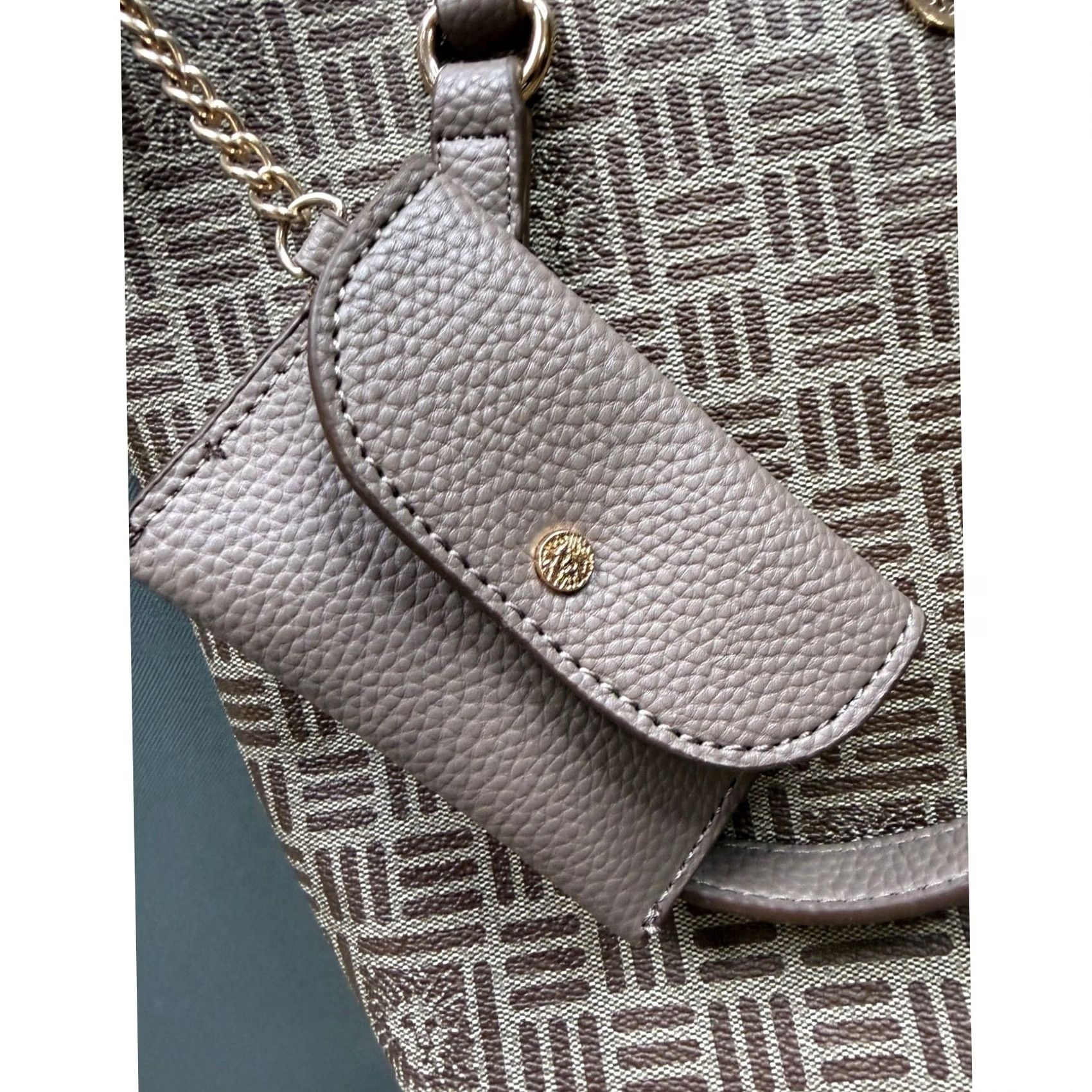 Anne Klein Anne Klein Crossbody Tote Bag Womens Taupe Brown Monogram Lion Head Pouch OS Size ONE SIZE - 4 Thumbnail