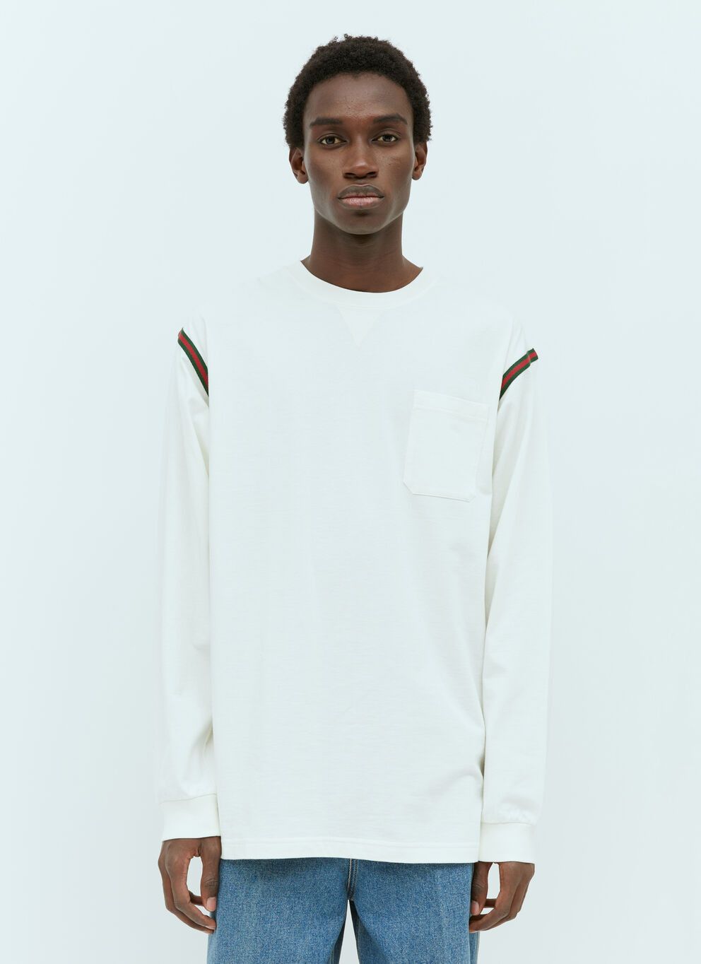 Image of Gucci Web Long Sleeve T-Shirt in White, Men's (Size XS)