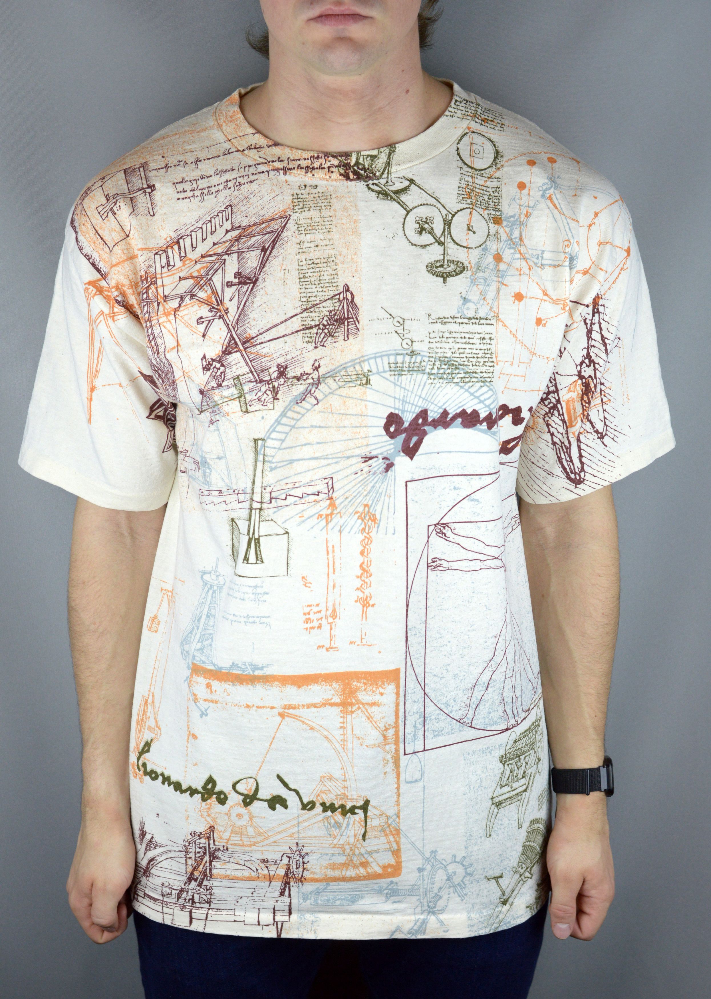 Arts & Science × Vintage Vintage Leonardo da Vinci all over print 90s t shirt Size US XL / EU 56 / 4 - 1 Thumbnail