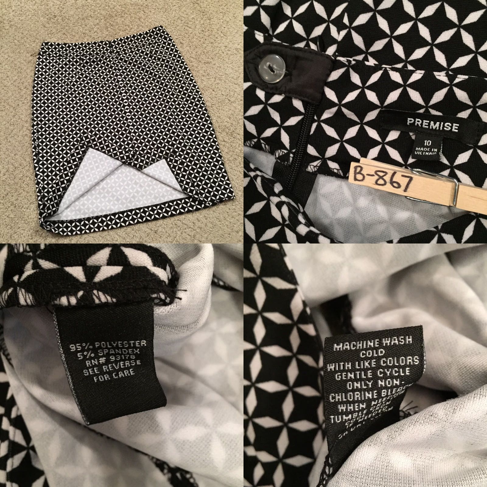 Vintage Premise Skirt Women's Skirt Knee Length Pencil Geometric Black 10 Slit Size 32" / US 10 / IT 46 - 8 Thumbnail