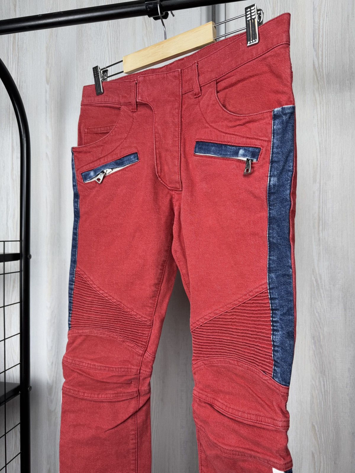 Balmain Balmain 15SS Men's Side Stripe Stretch Biker Red Denim Jeans Size US 29 - 5 Thumbnail