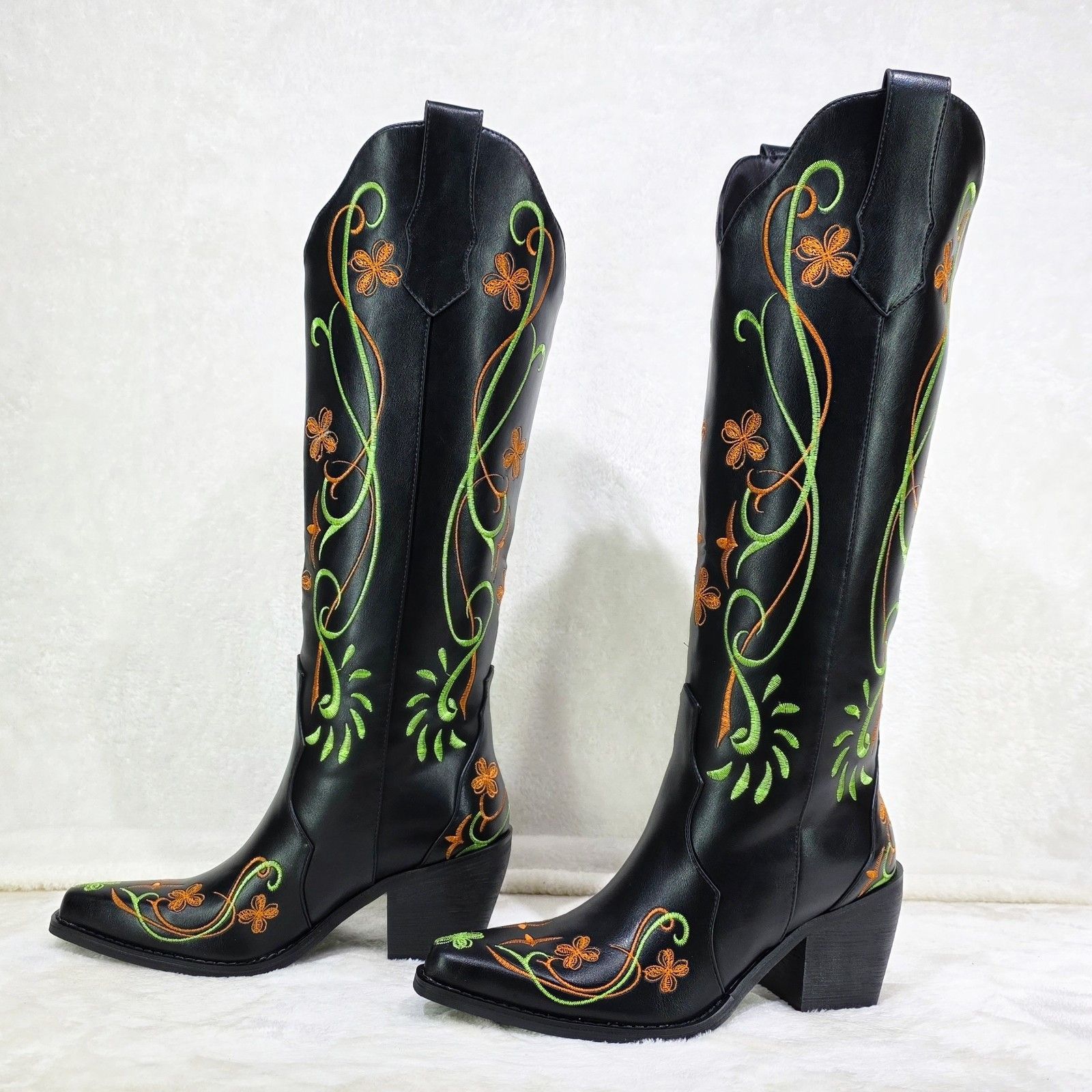 Other Loretta Green Orange Embroidery Country Western Cowgirl Knee Size US 7.5 / IT 37.5 - 2 Thumbnail