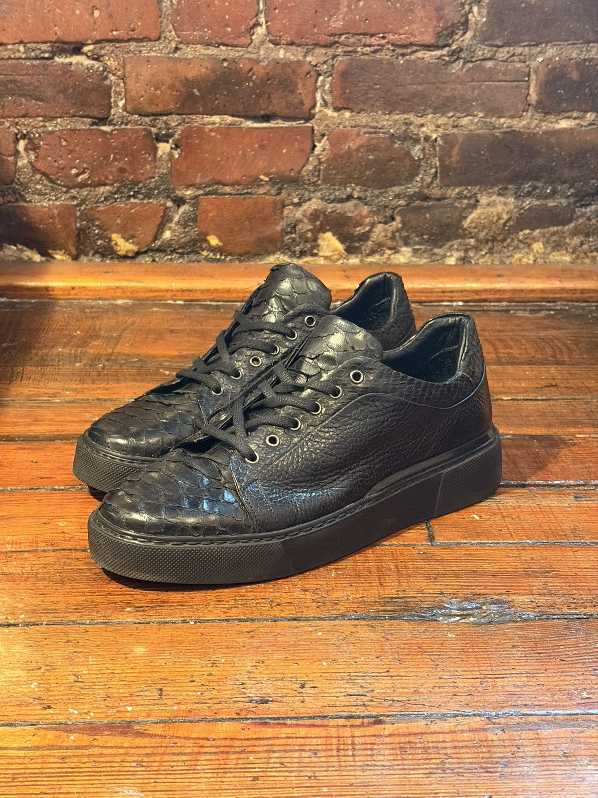 Stefano Ricci Stefano Ricci Python Toe Cap Pebbled Leather Low-Top Sneaker Size US 8 / EU 41 - 1 Thumbnail
