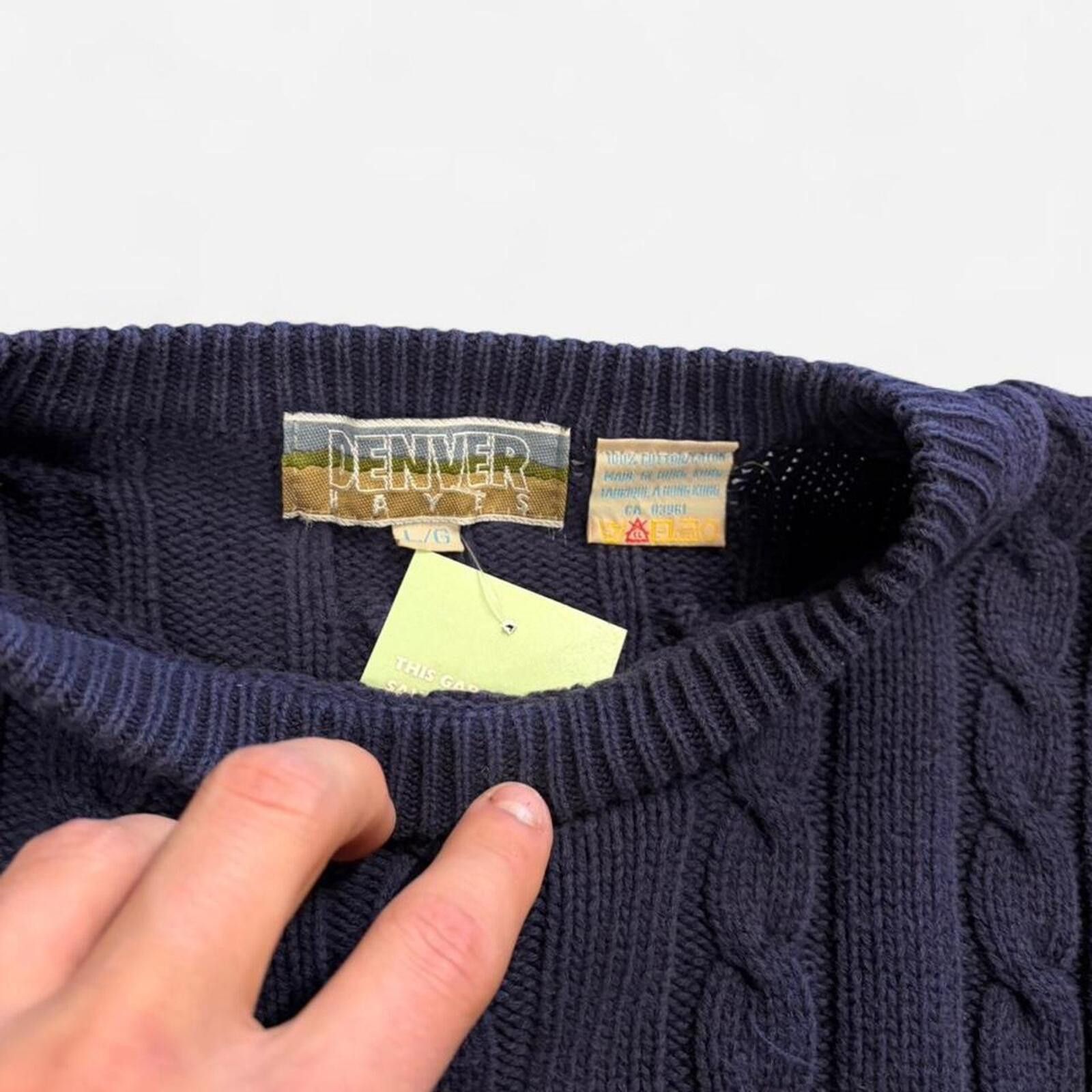 Vintage 90s Vintage Navy Cable Knit Size US L / EU 52-54 / 3 - 4 Thumbnail