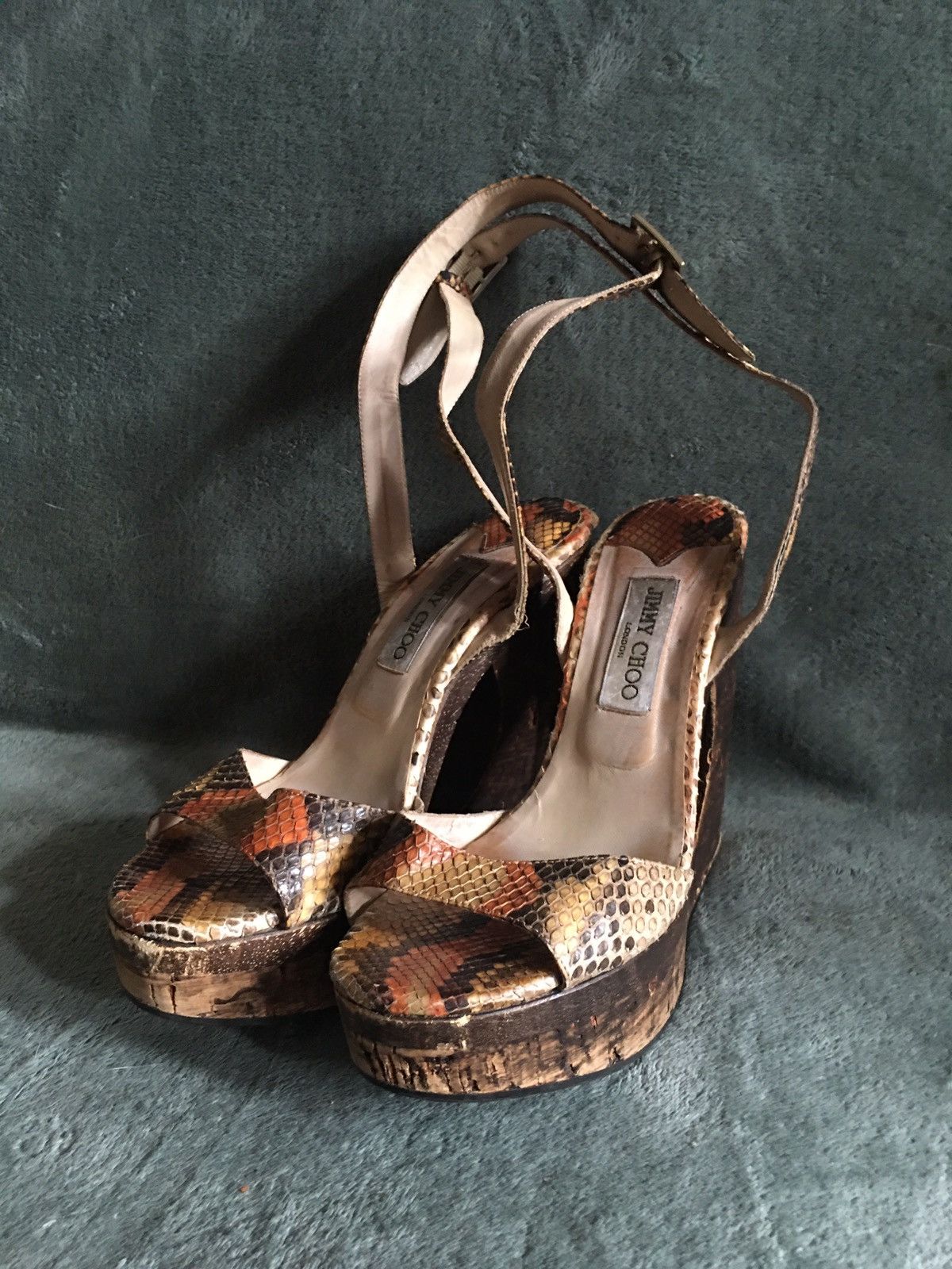 Jimmy Choo Jimmy Choo Multicolor Python Leather Penelop Wedge Sandals Size US 9 / IT 39 - 3 Thumbnail