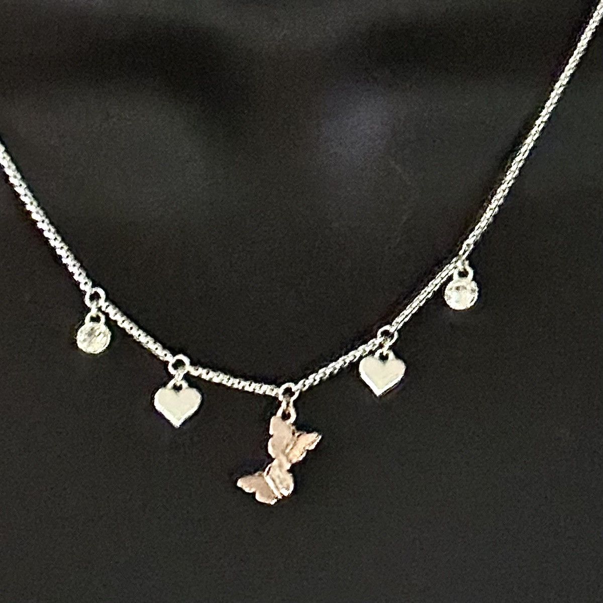 Other Silver hearts, crystals & rose gold butterfly charm necklace Size ONE SIZE - 2 Thumbnail