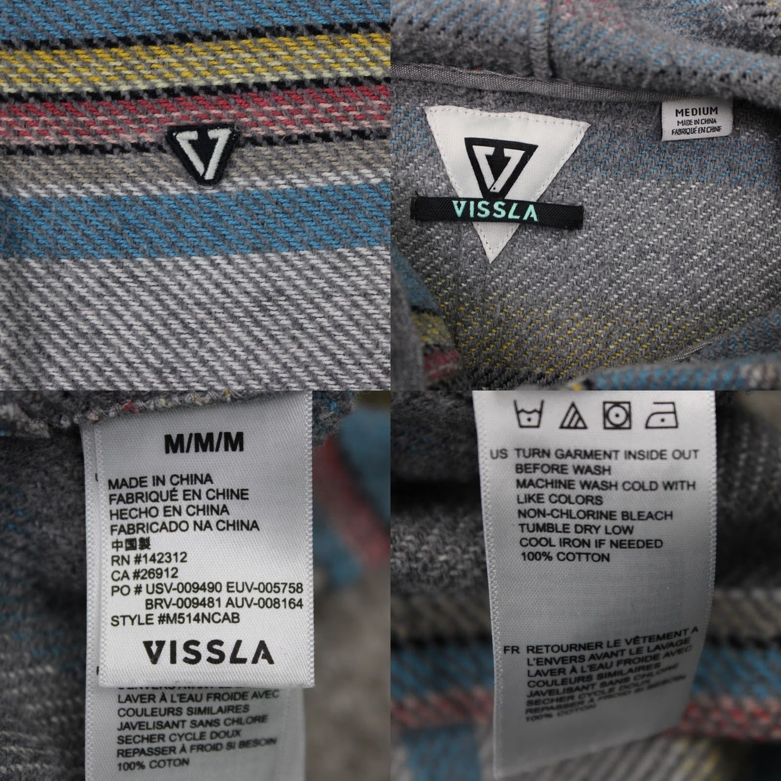 Vissla Vissla Hoodie Mens Medium Gray/Blue/Yellow Henley Hooded Sweatshirt L/S Knit Cotton Pockets Logo Striped Beach Outdoor 90s? Size US M / EU 48-50 / 2 - 8 Thumbnail