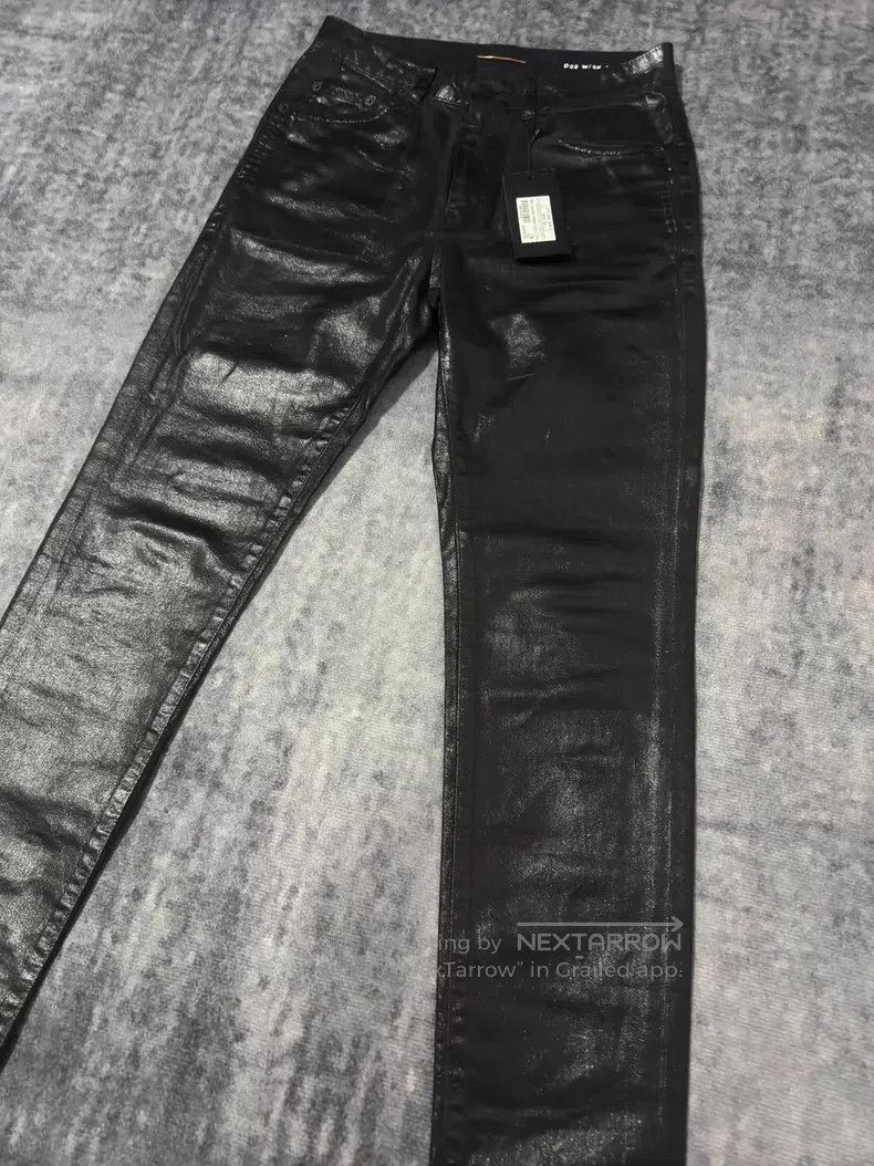 Saint Laurent Paris Saint Laurent Paris Black Coated Wax Crackle Claw Black Vi Size US 27 - 4 Thumbnail