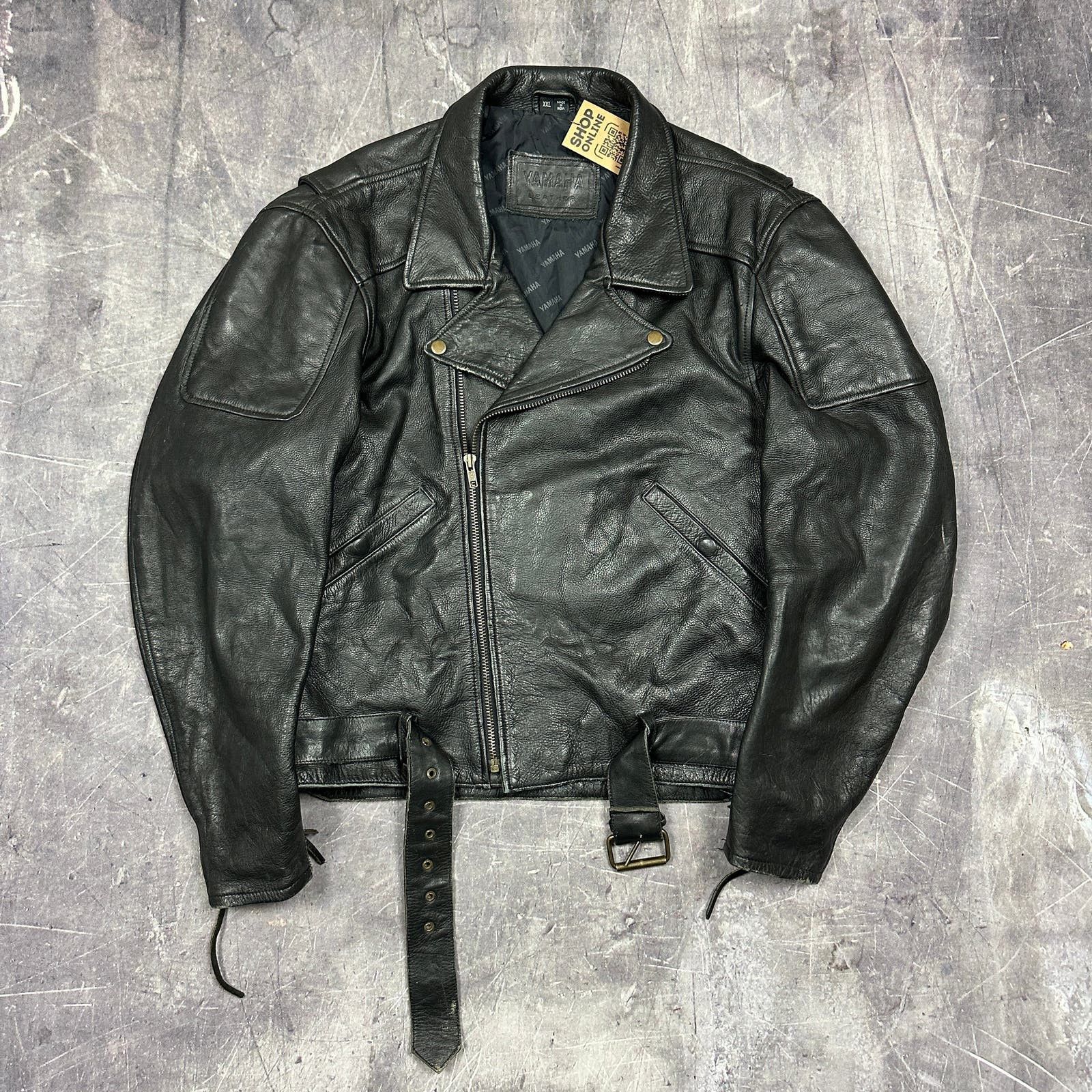 image of Vintage x Yamaha 90's Black Yamaha Leather Motorcycle Riding Jacket XL W52, Men's