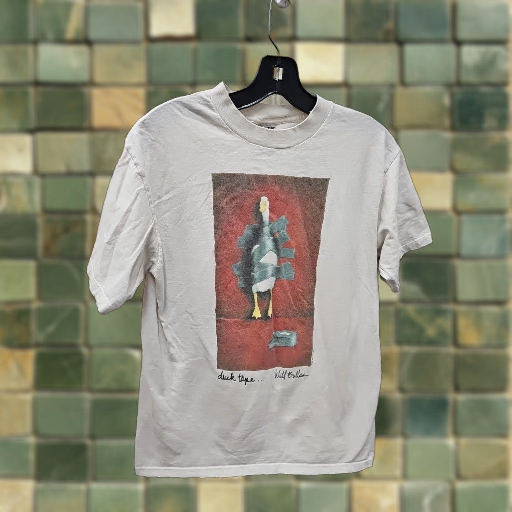 Vintage VINTAGE Duck Tape Art Shirt Mens Adult Medium Beige 1990s Graphic Tee Oneita Short Sleeve Early Distressed 18 Chest 26.5 Length Size US M / EU 48-50 / 2 - 1 Thumbnail