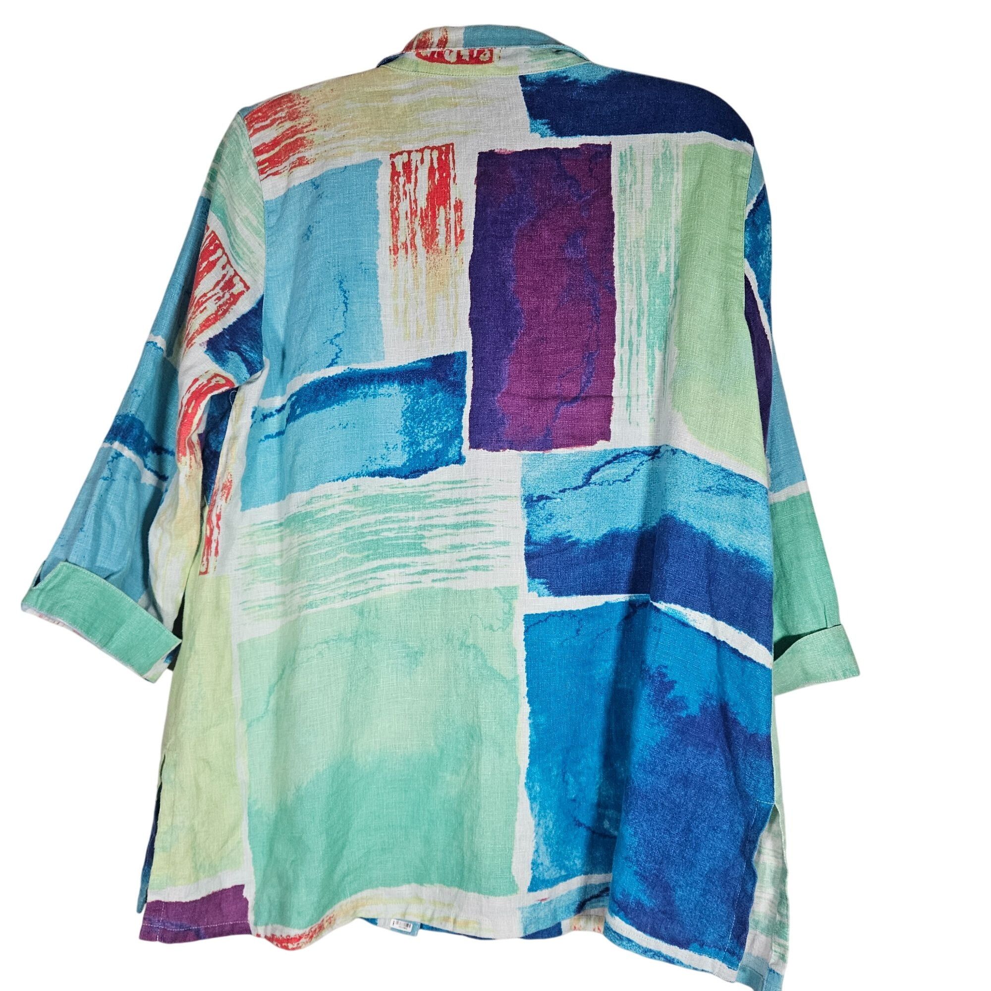 Other Ali Miles Linen Blend Abstract Colorblock Jacket Top Womens Size M / US 6-8 / IT 42-44 - 3 Thumbnail