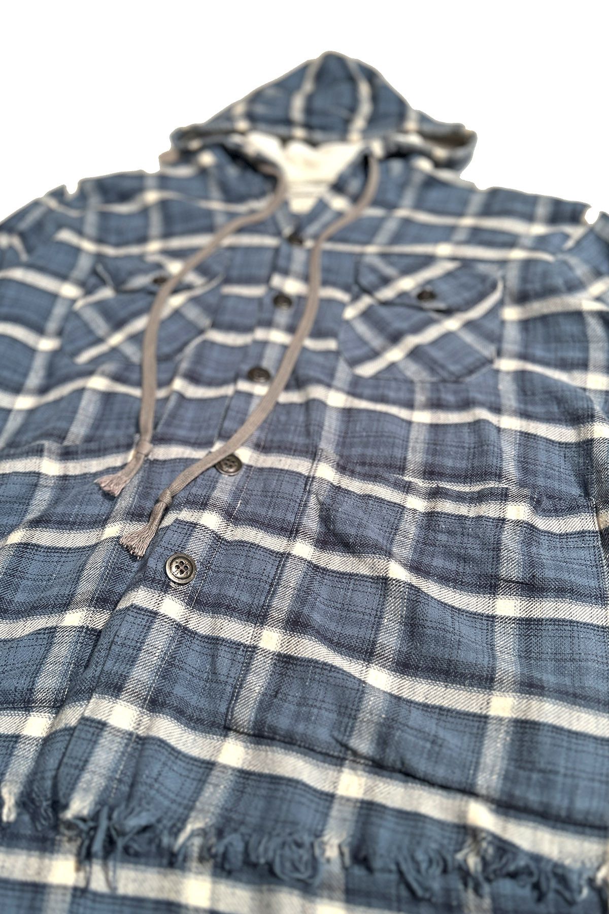 GREG LAUREN BUTTON UP BOXY PLAID JACKET W/ HOOD