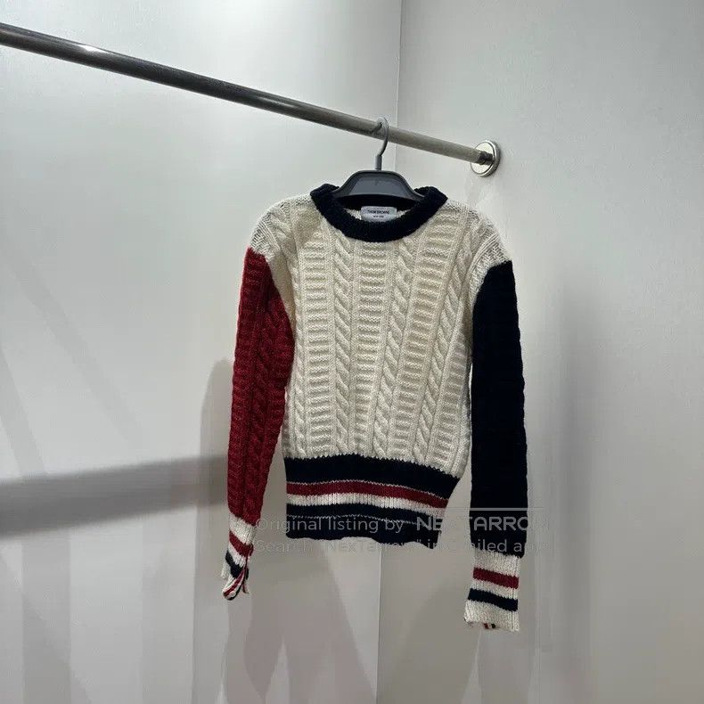 Thom Browne Thom Browne Mohair and Wool Color Block Coarse Knit Sweate Size US M / EU 48-50 / 2 - 1 Thumbnail