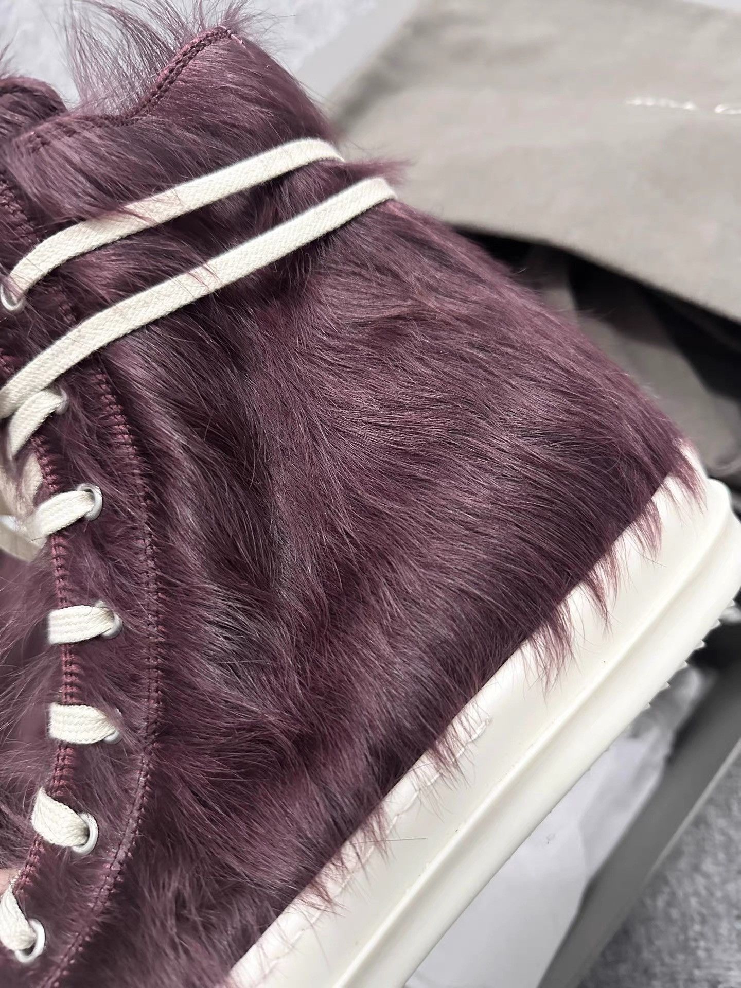 Rick Owens Rick Owens 23FW Purple Pony Hair High-Top Sneakers K34 Size US 6 / IT 36 - 2 Thumbnail