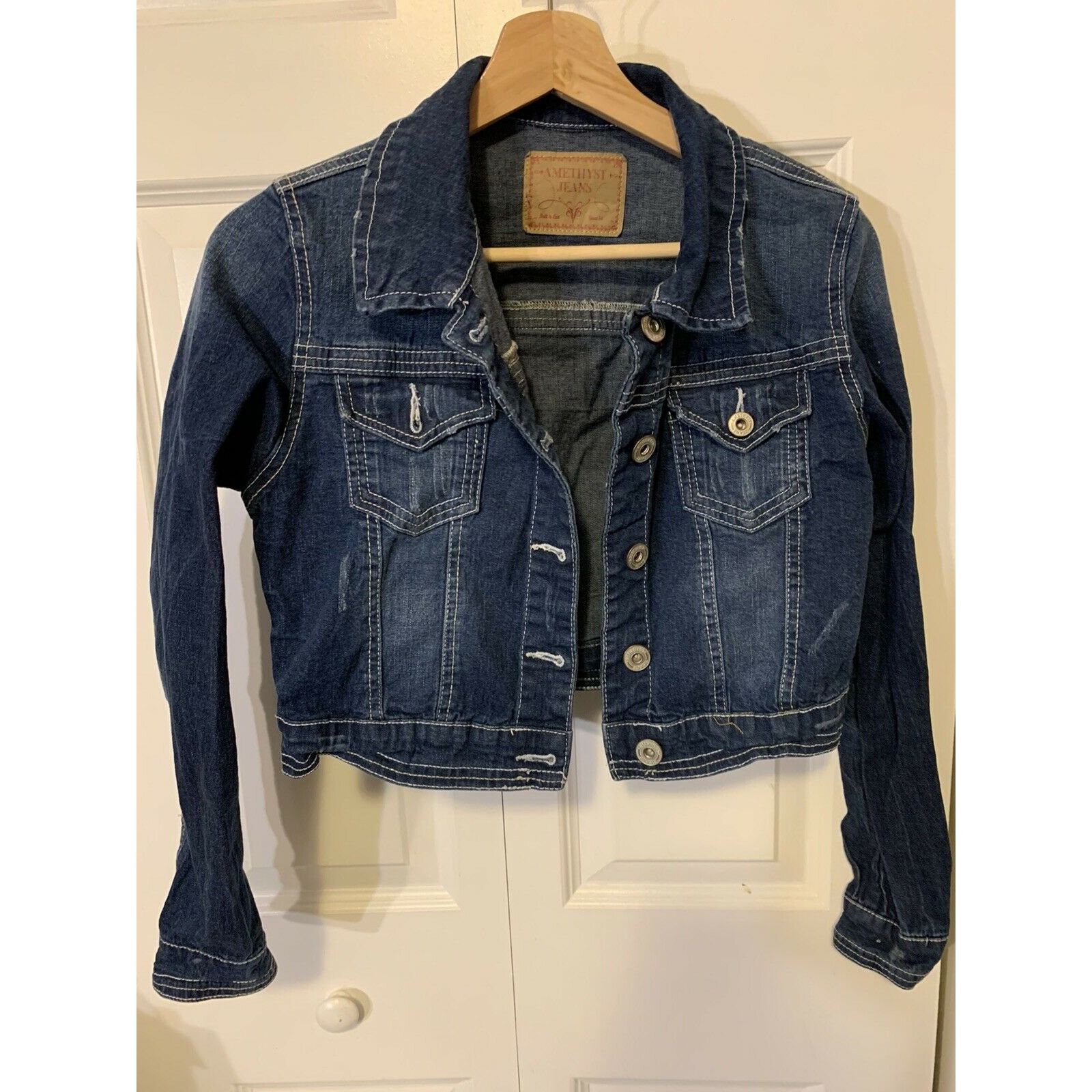 Other AMETHYST JEANS Blue Women Sz M Distressed Denim Jean Jacket Size M / US 6-8 / IT 42-44 - 6 Thumbnail