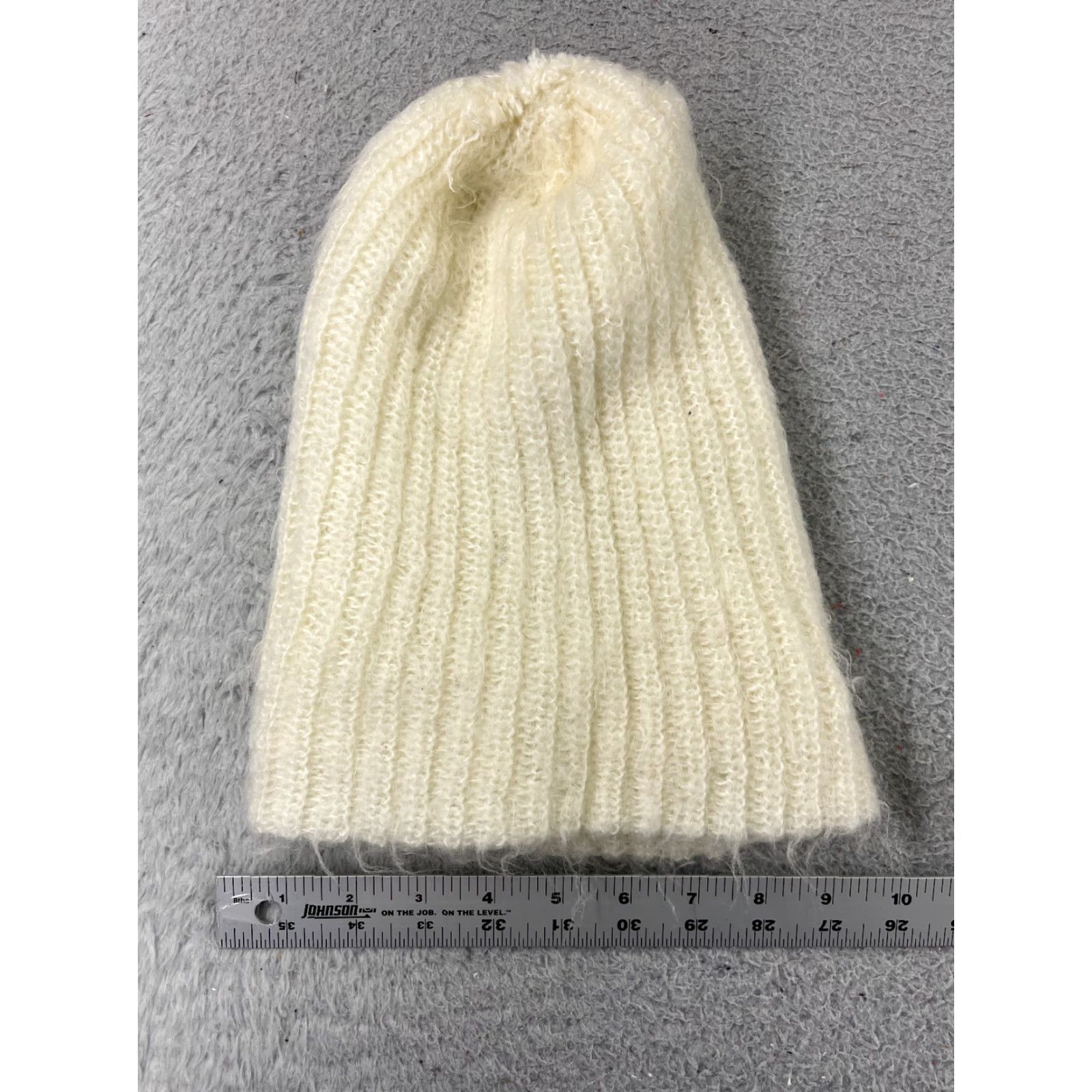 Vintage Womens Beanie Hat One Size Ivory Knit Cotton Blend Ski Winter Beanie Adult Womens Accessories 90s Theme? Size ONE SIZE - 4 Thumbnail